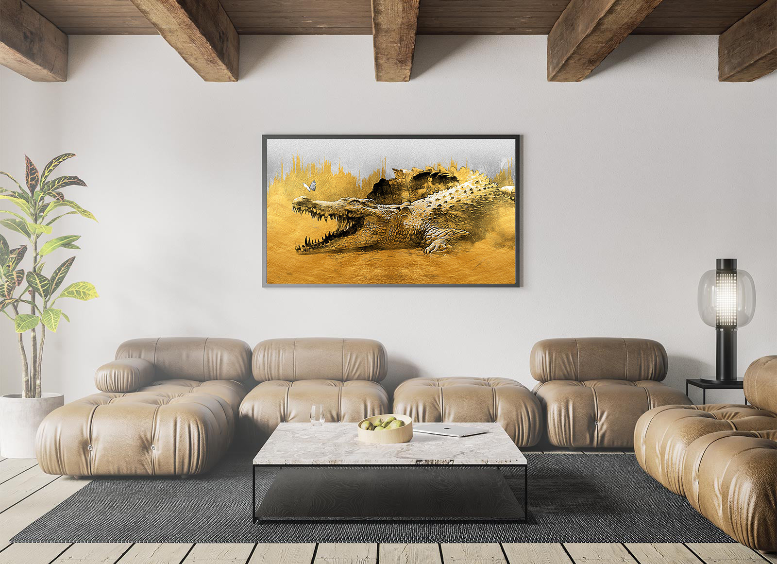 Peinture sur toile - Papillon et crocodile