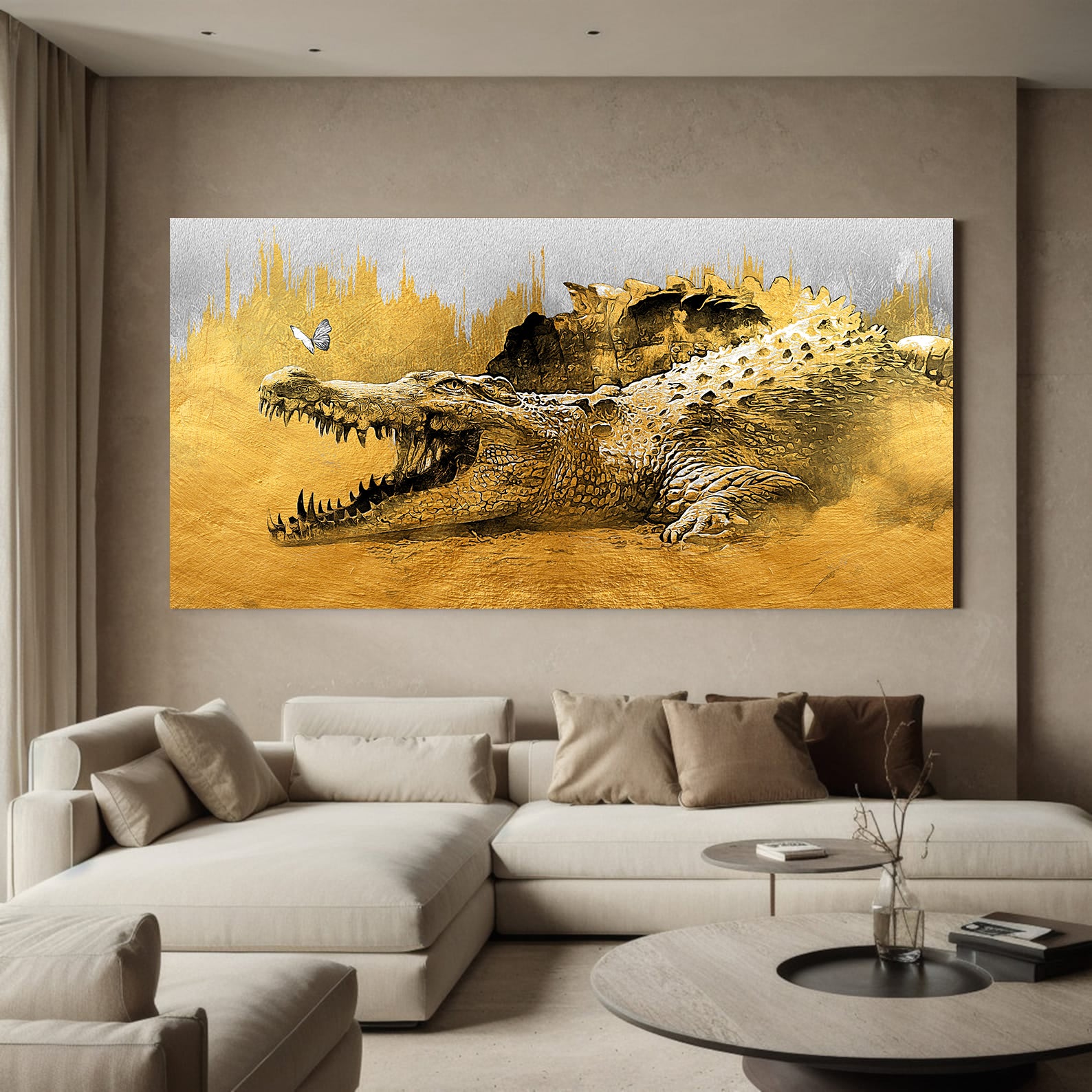 Peinture sur toile - Papillon et crocodile