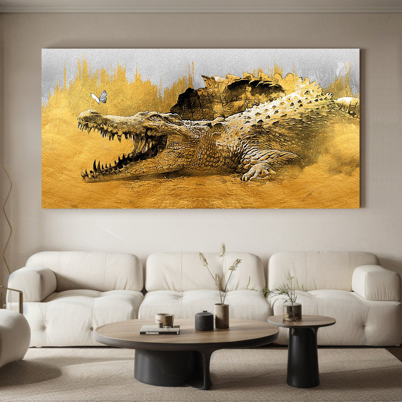 Peinture sur toile - Papillon et crocodile