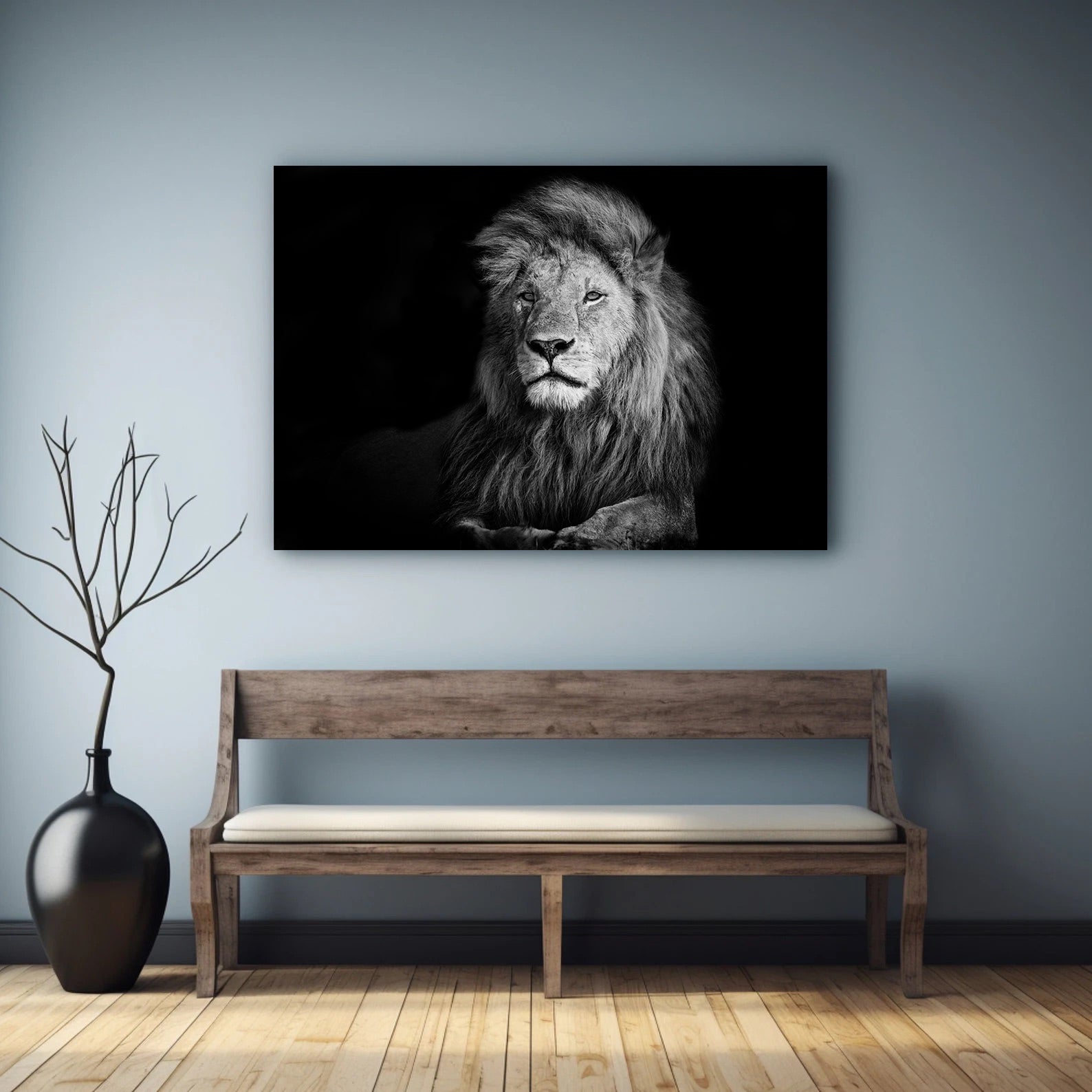 Peinture sur toile - Lion noir et blanc