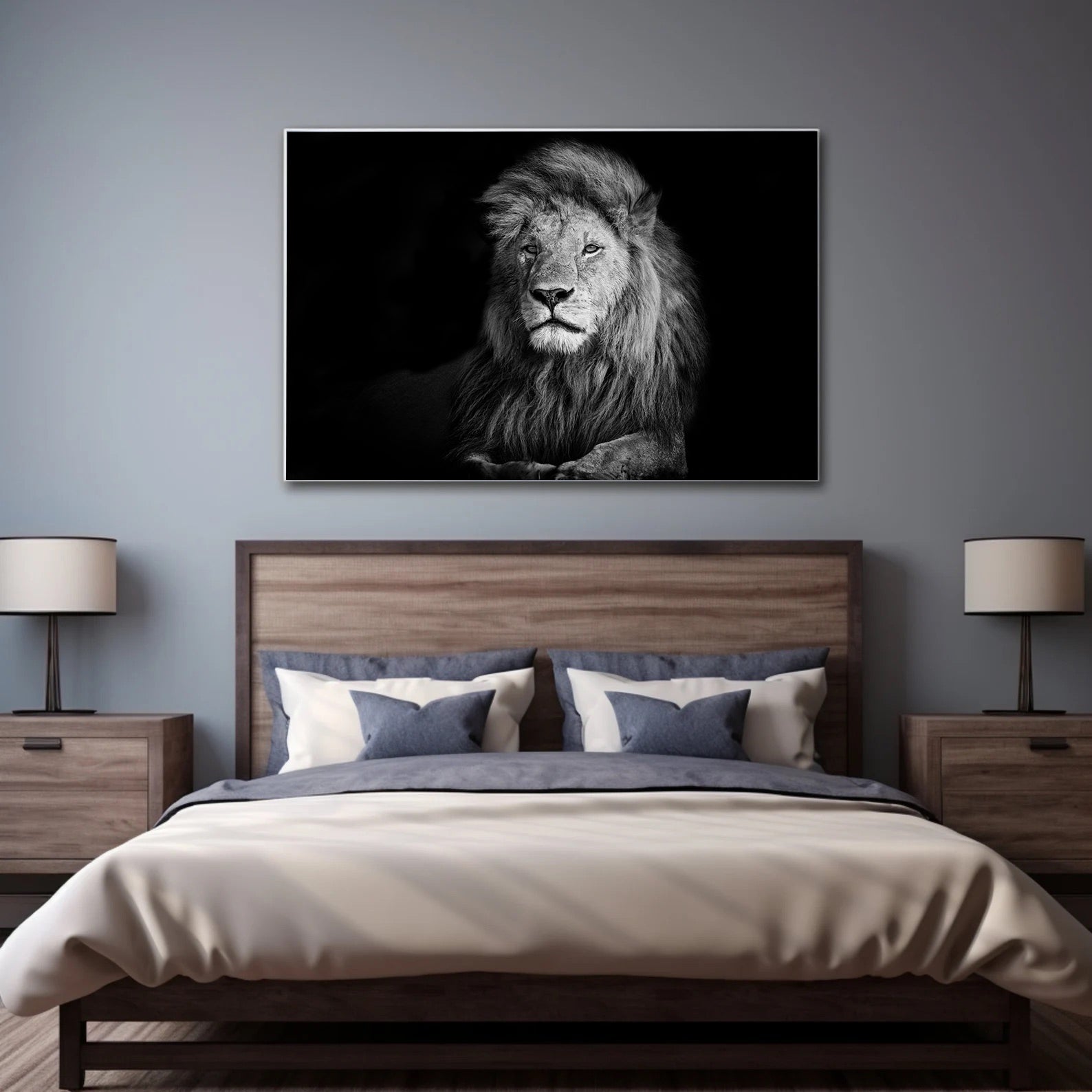 Peinture sur toile - Lion noir et blanc