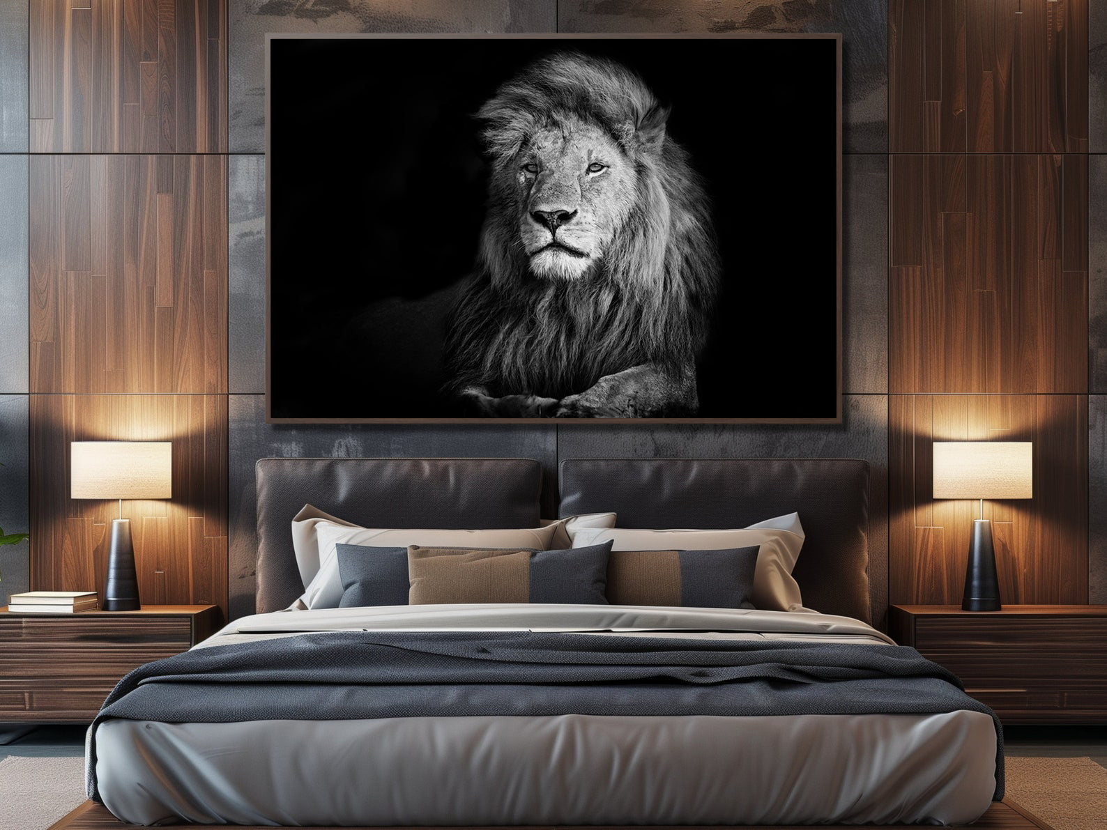 Peinture sur toile - Lion noir et blanc