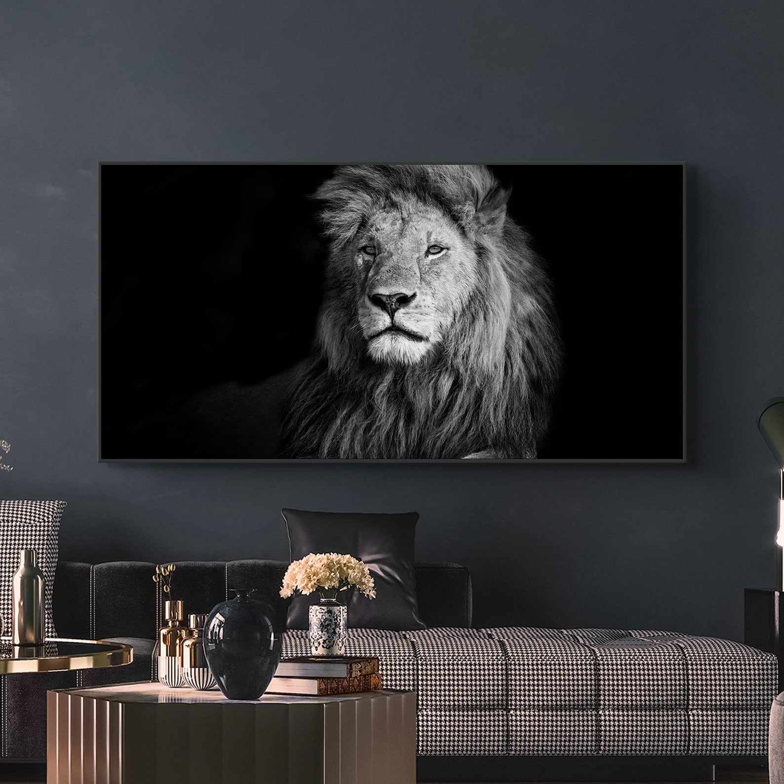 Leinwandbild - Schwarz-weißer Löwe