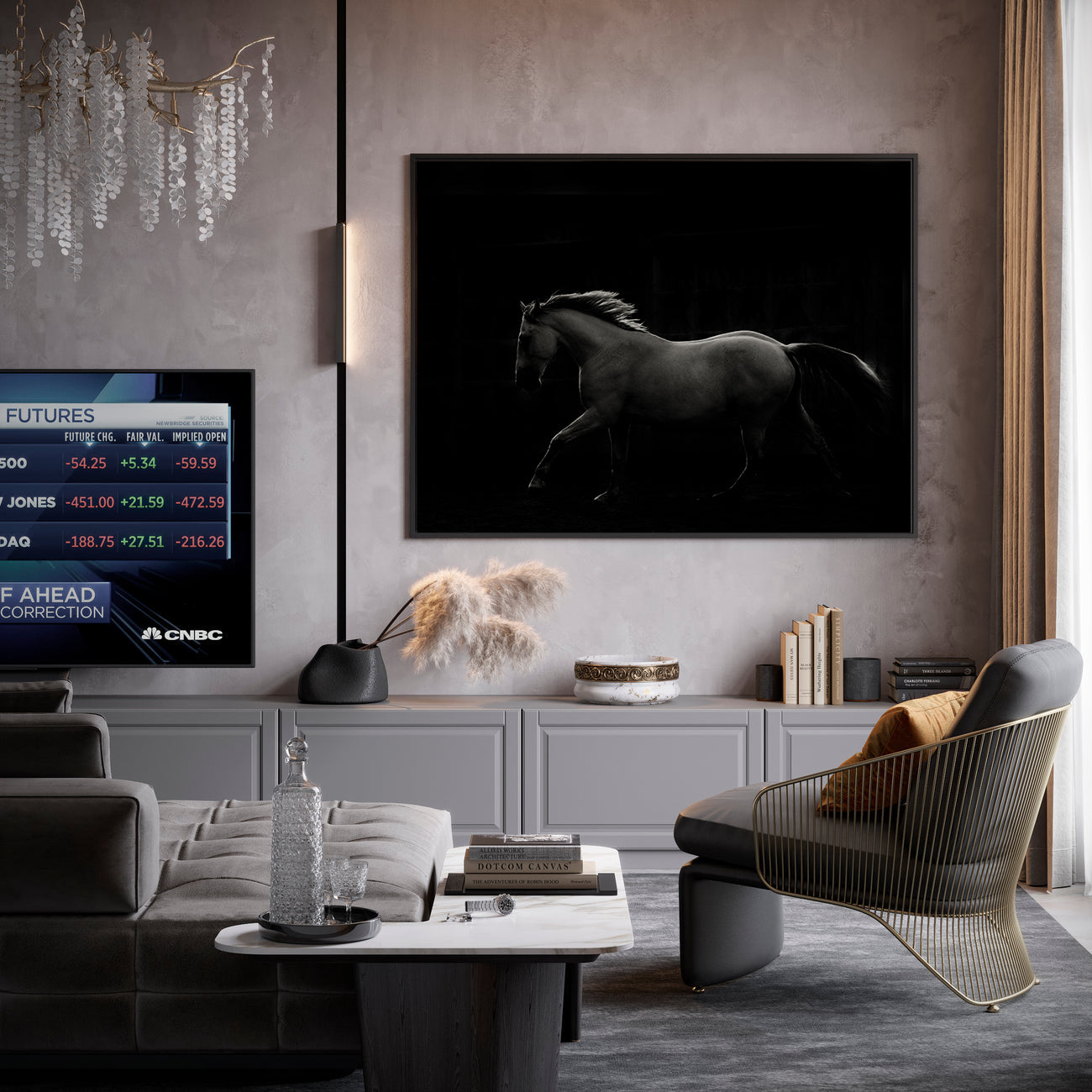 Leinwandbild - Schwarz-weißer Hengst