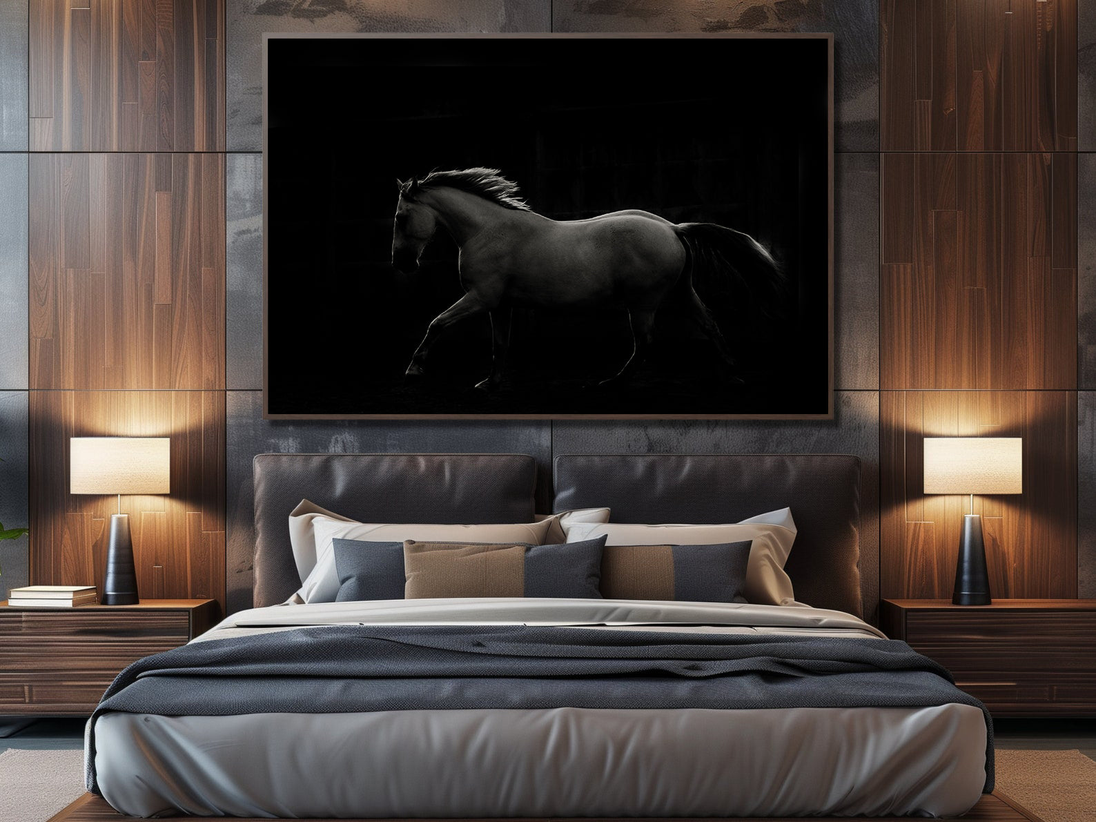 Peinture sur toile - Étalon noir et blanc