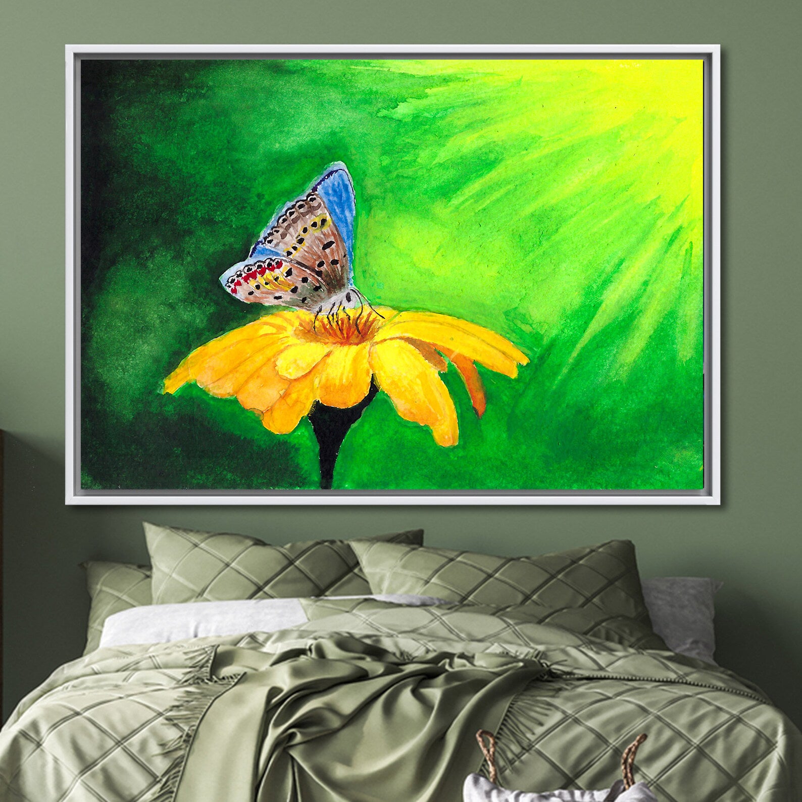Peinture sur toile - Papillon sur fleur