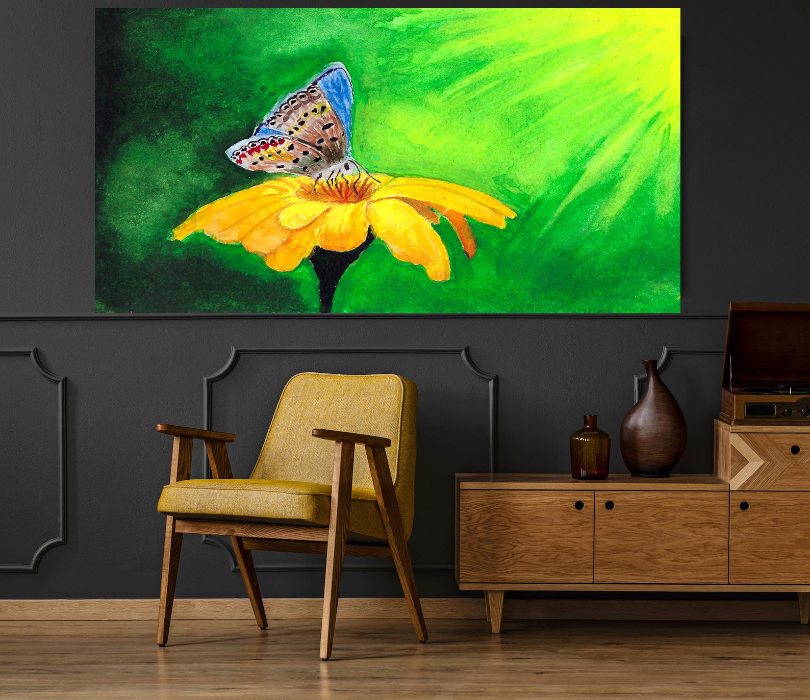 Peinture sur toile - Papillon sur fleur