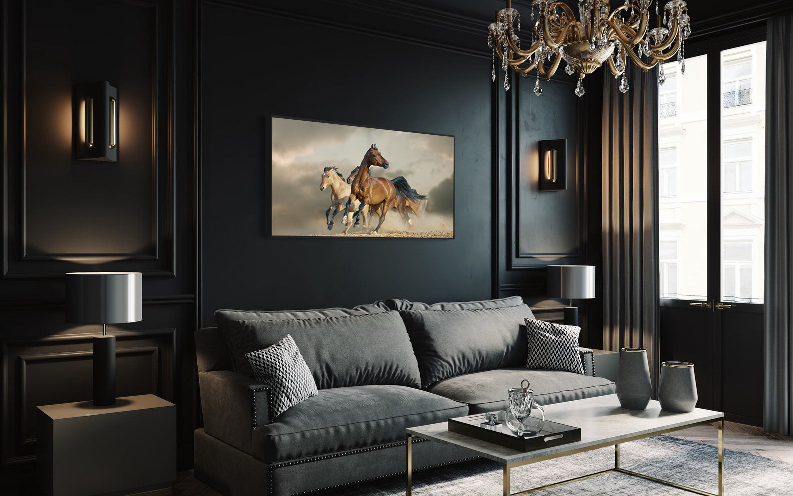 Peinture sur toile - Chevaux de sport