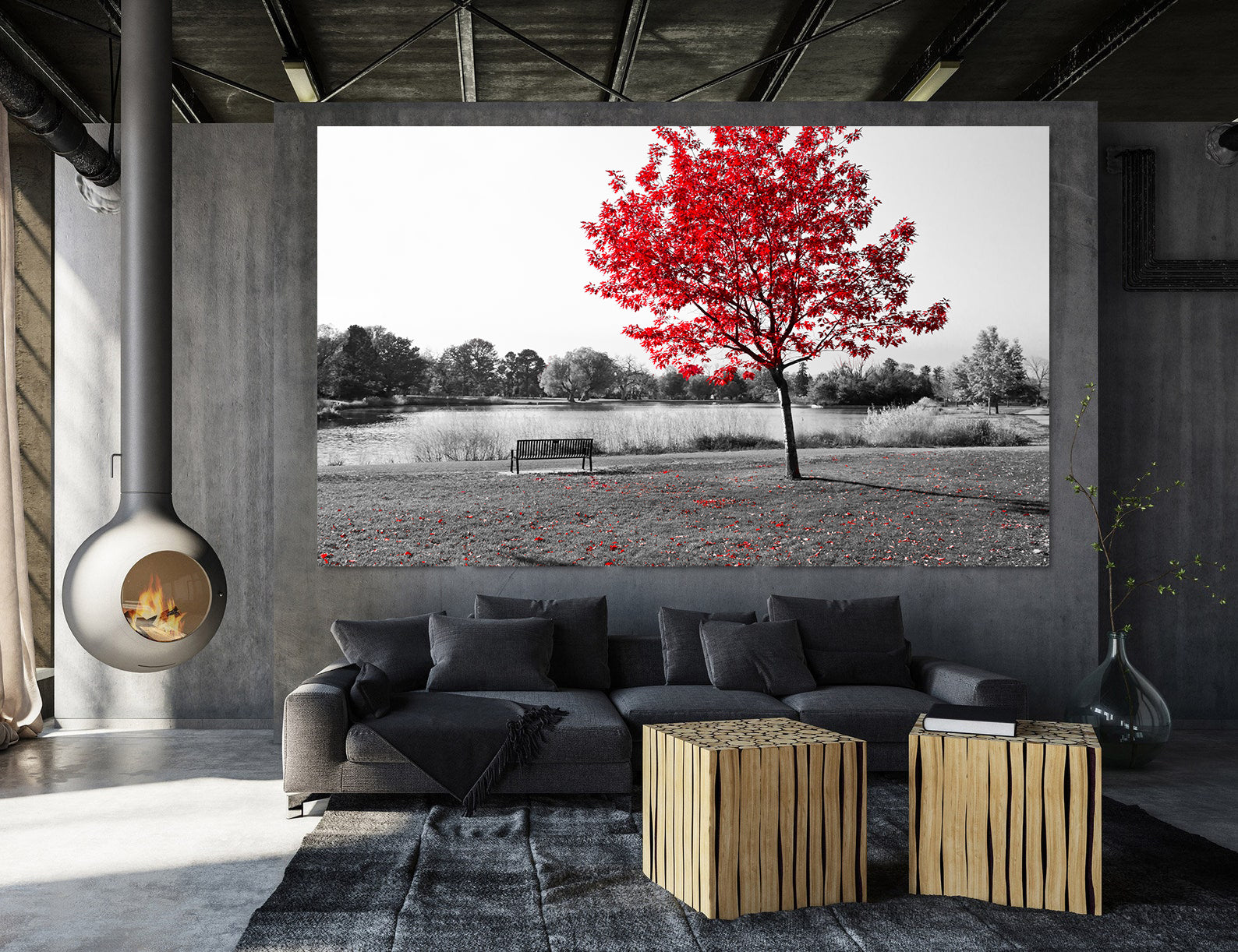 Peinture sur toile - Arbre rouge