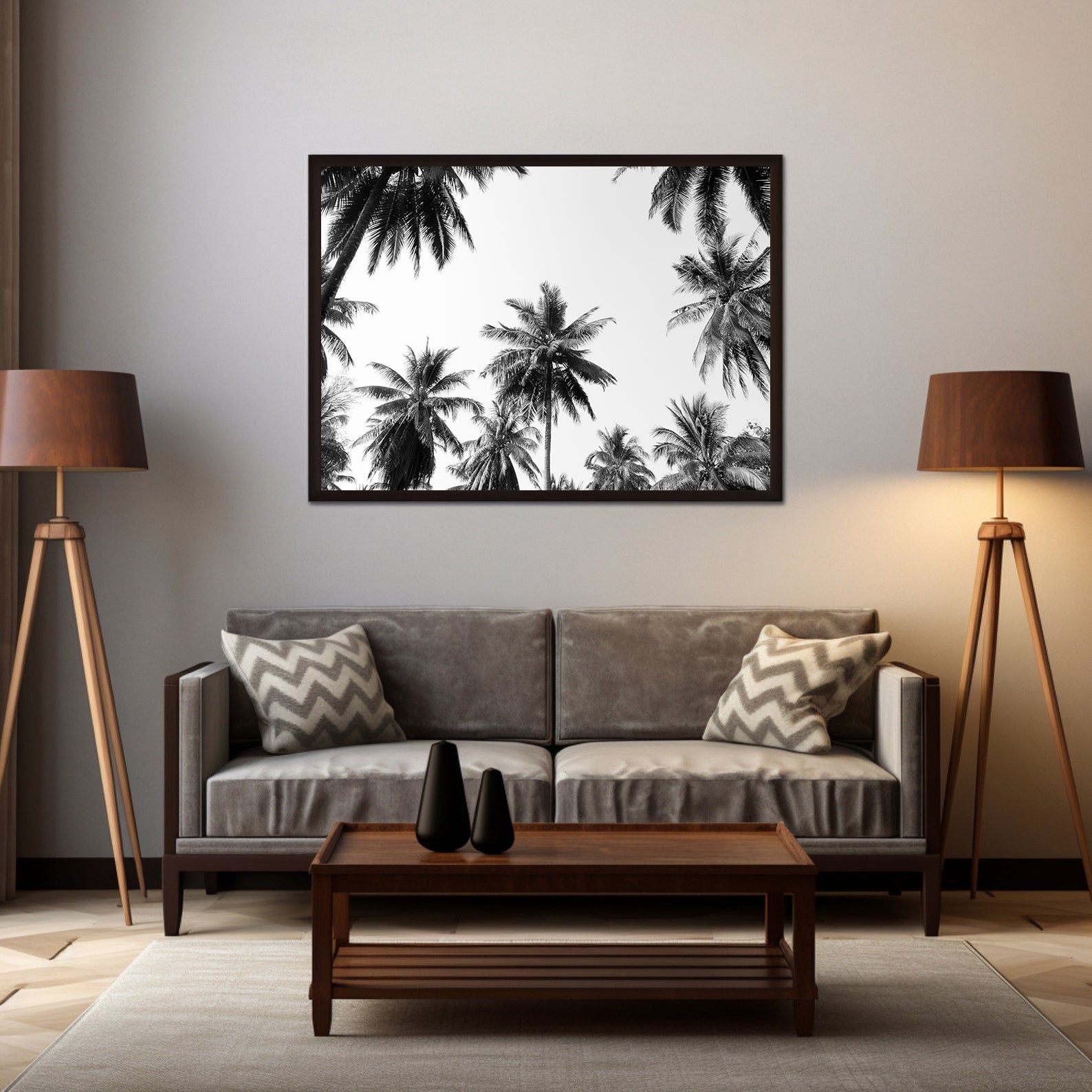 Tablou Canvas - Palmieri Alb Negru