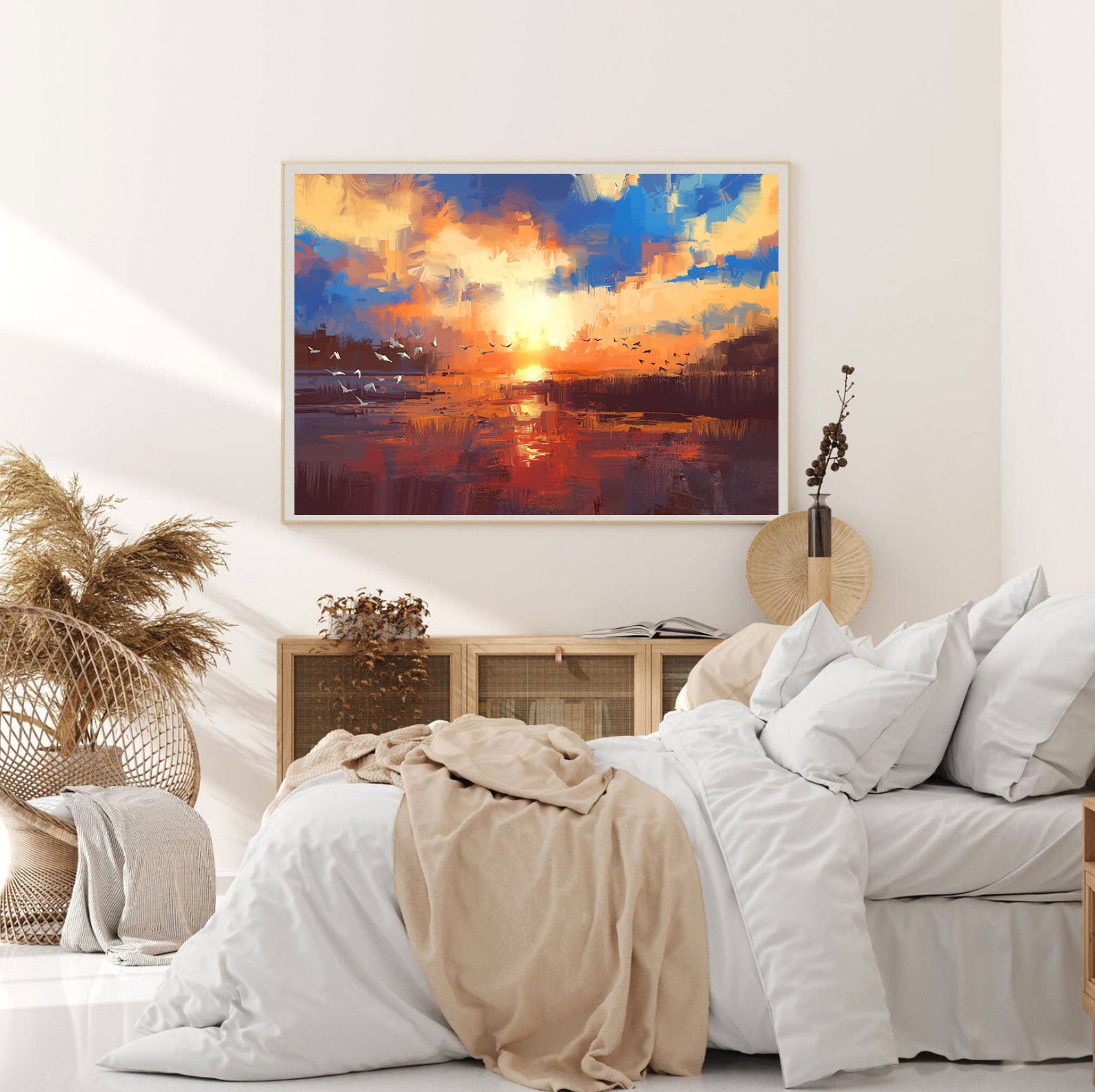 Peinture sur toile - Paysage de voyage avec oiseaux