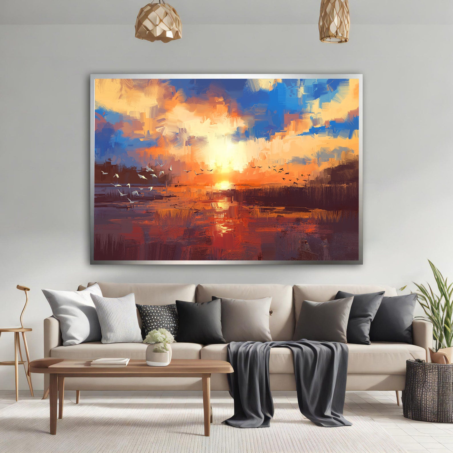 Peinture sur toile - Paysage de voyage avec oiseaux