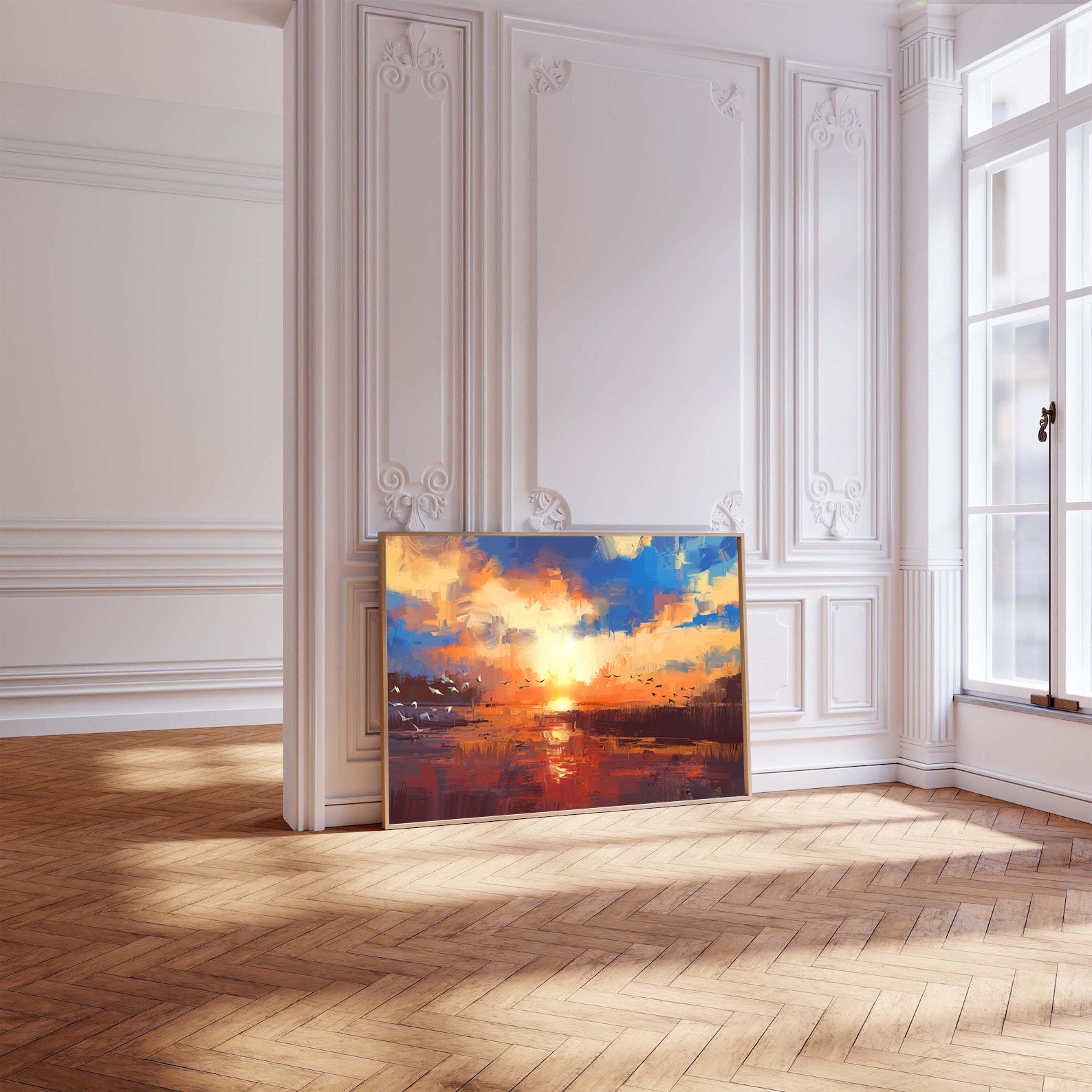 Peinture sur toile - Paysage de voyage avec oiseaux