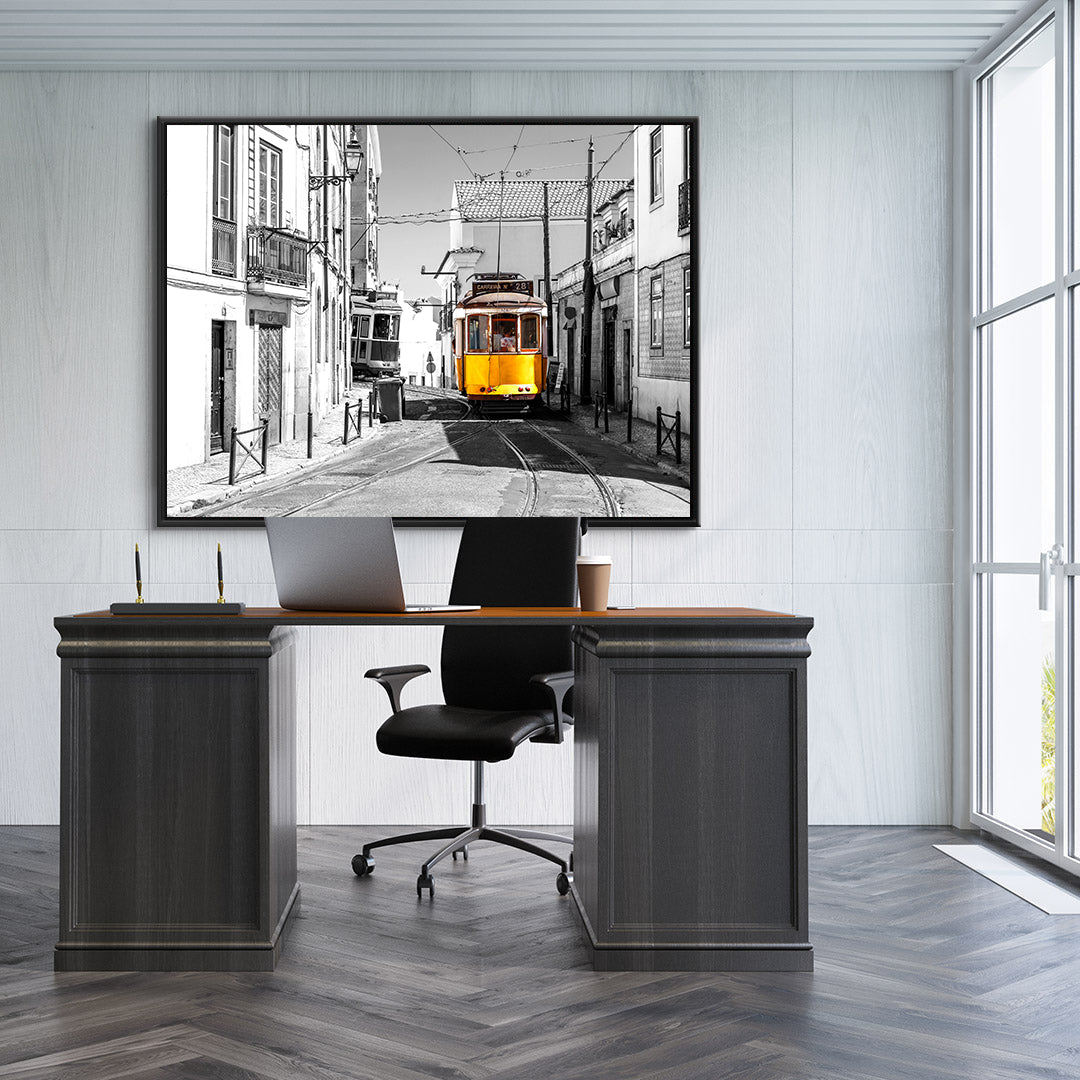 Leinwandgemälde - Gelbe Straßenbahn