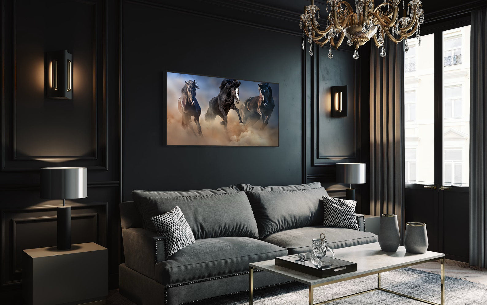 Leinwandbild - Schwarze Hengste
