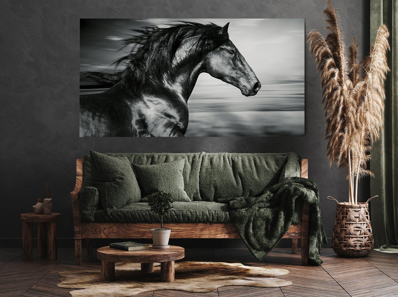 Leinwandgemälde - Schwarzes Sportpferd