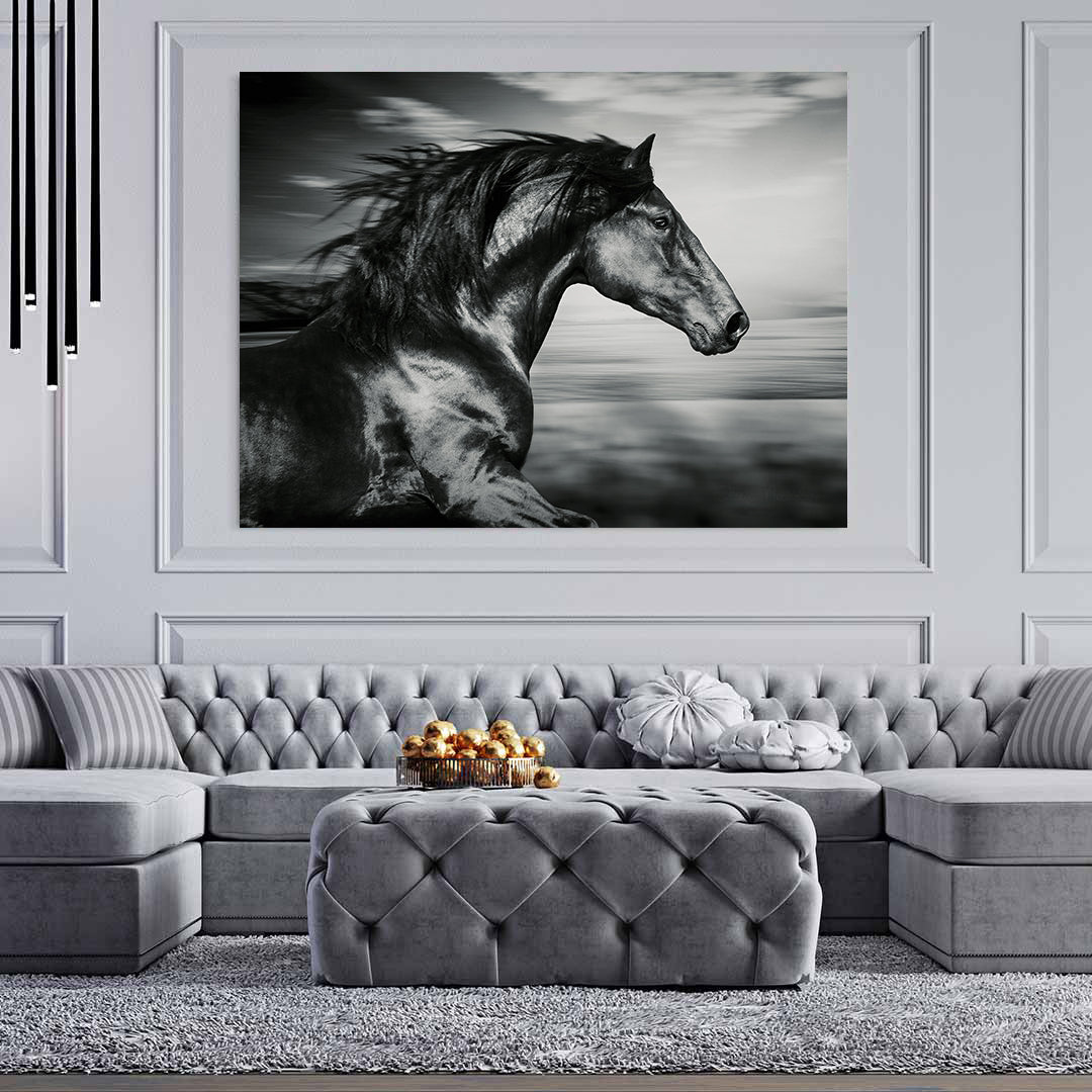 Leinwandgemälde - Schwarzes Sportpferd
