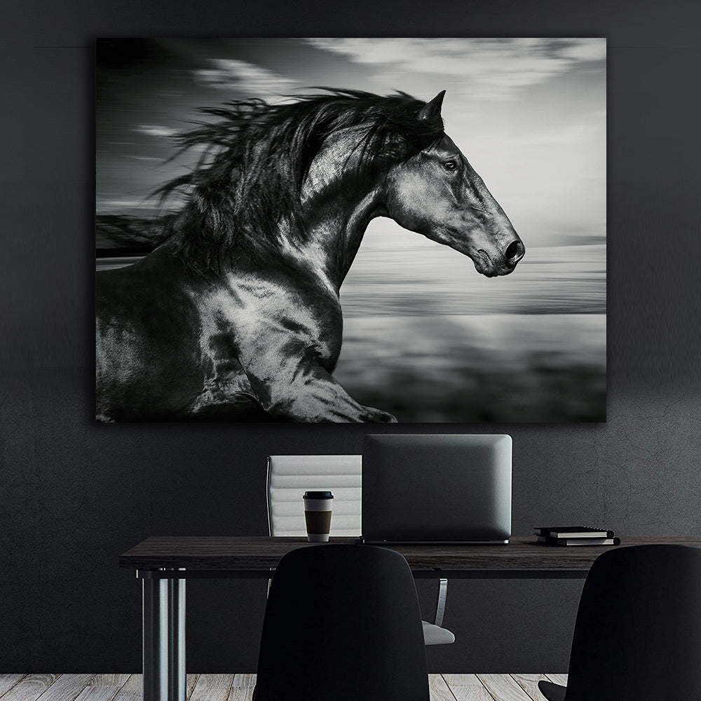 Leinwandgemälde - Schwarzes Sportpferd