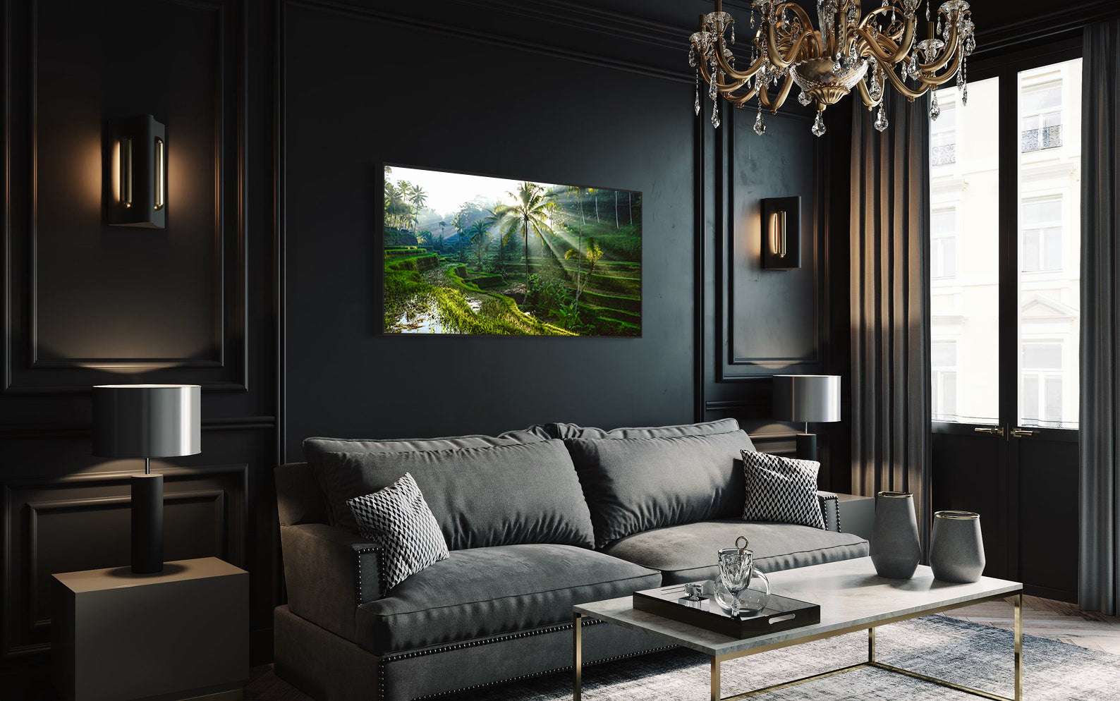 Peinture sur toile - Paysage avec palmiers