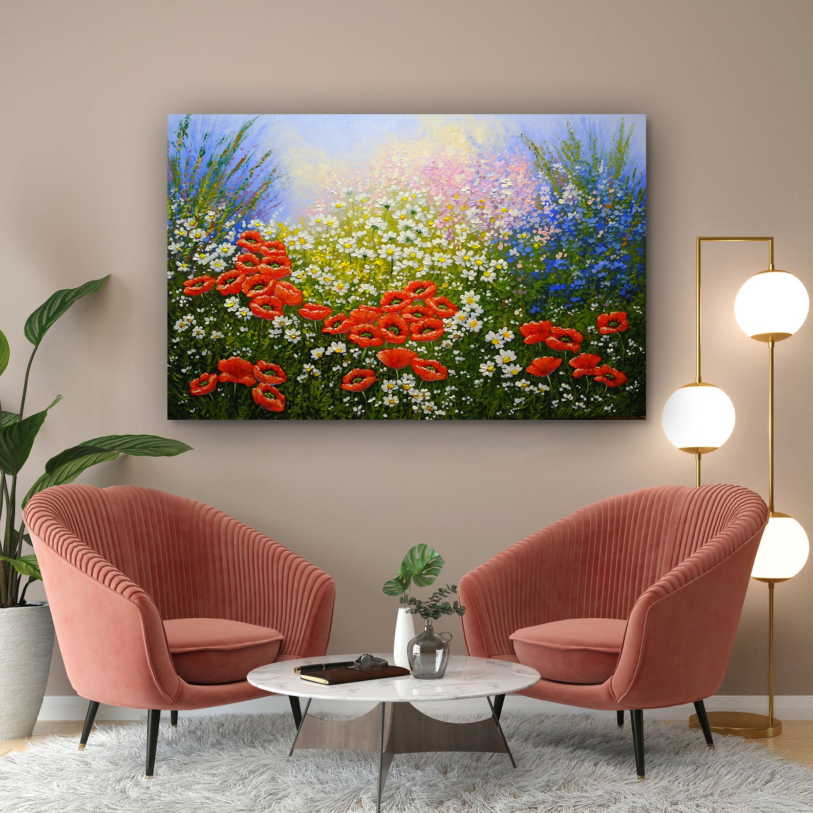 Peinture sur toile - Champ avec fleurs