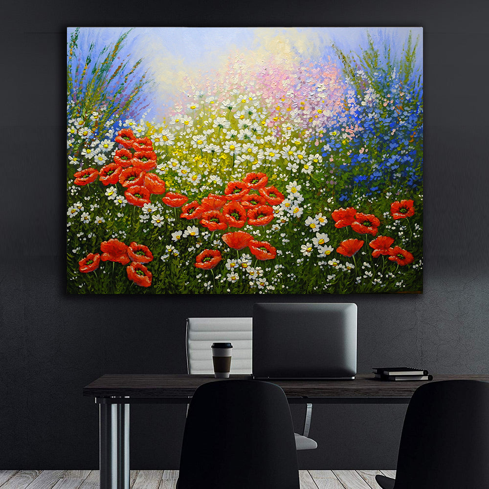 Peinture sur toile - Champ avec fleurs