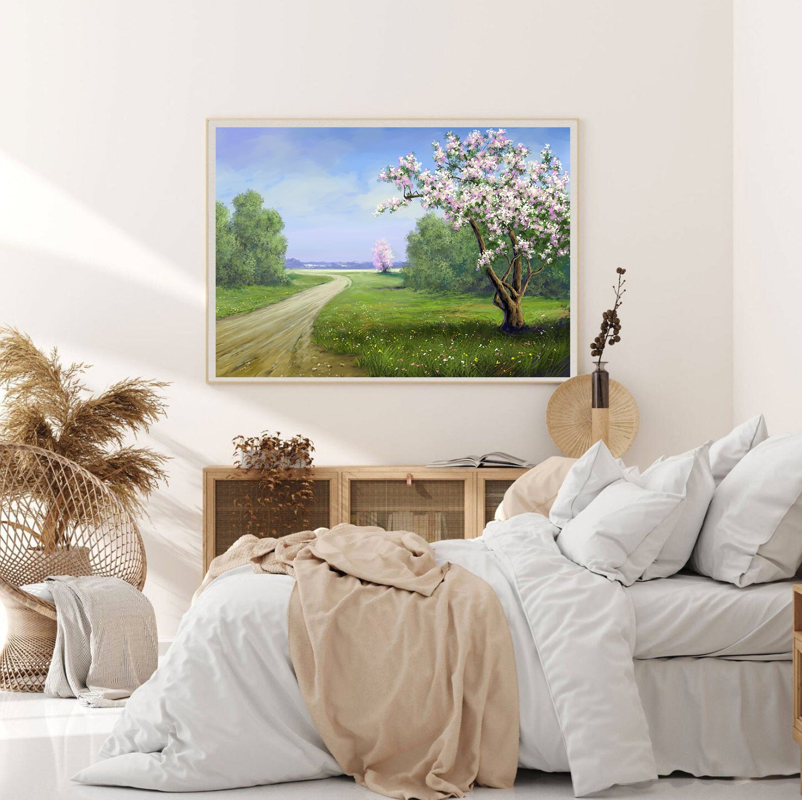 Peinture sur toile - Arbre aux fleurs roses