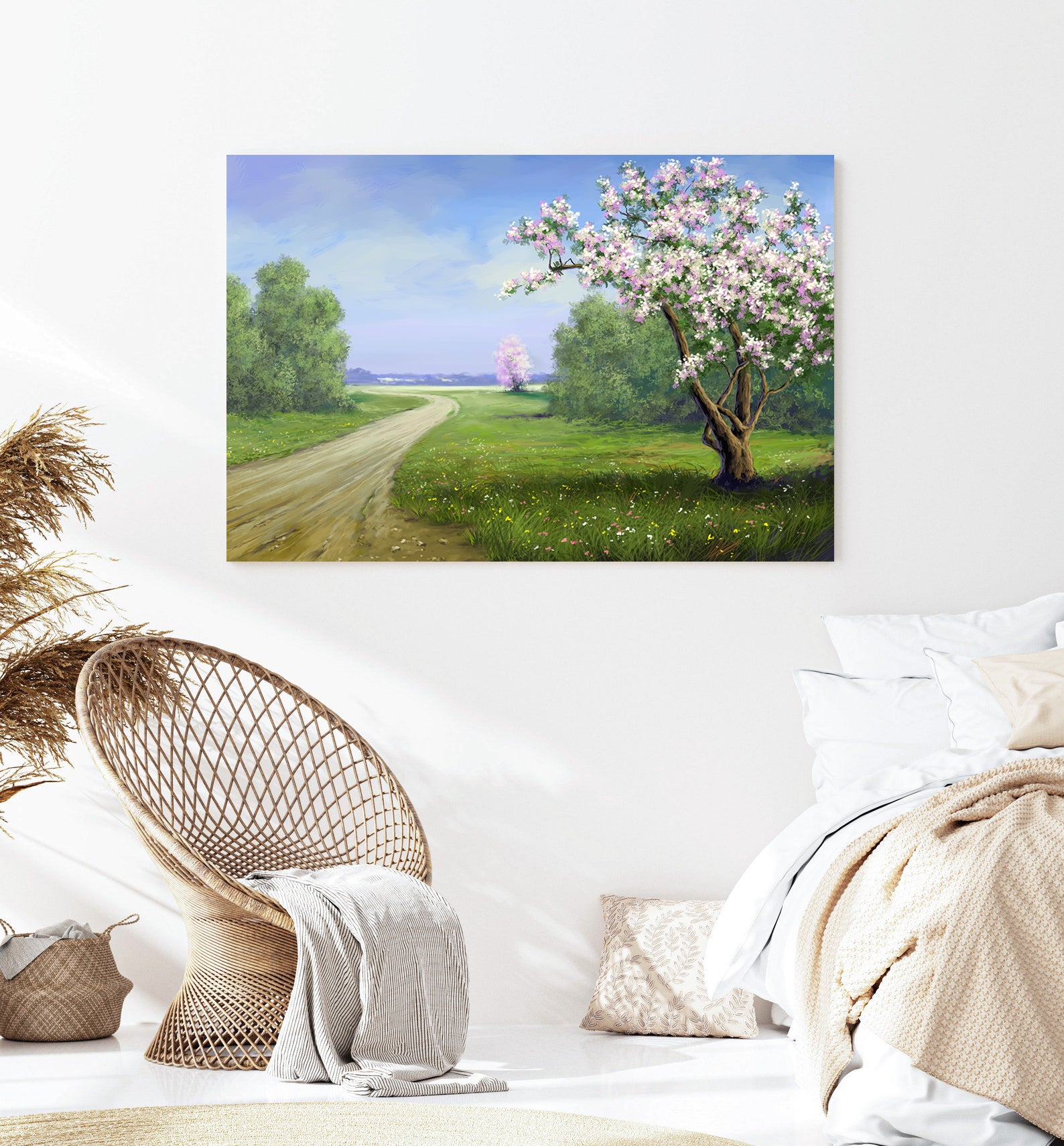 Peinture sur toile - Arbre aux fleurs roses