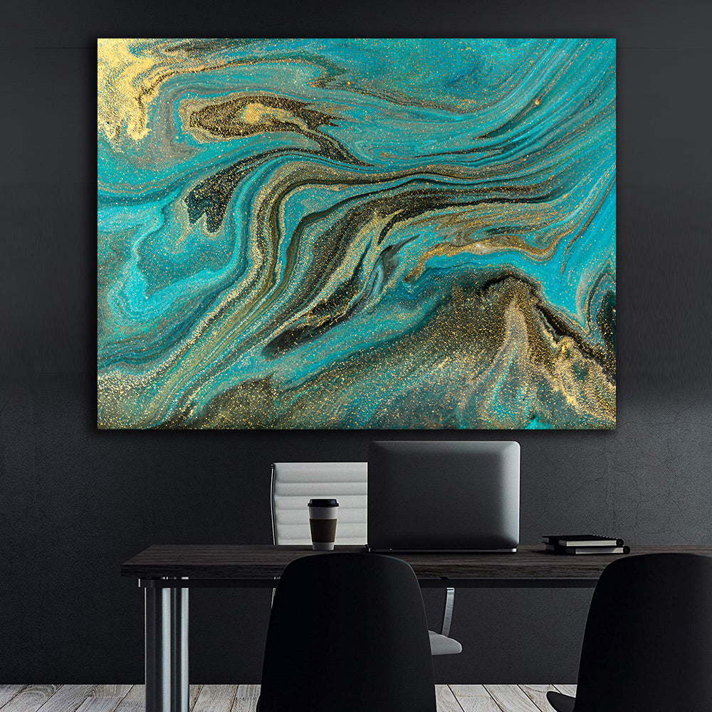 Leinwandgemälde - Grün und Gold Abstrakt
