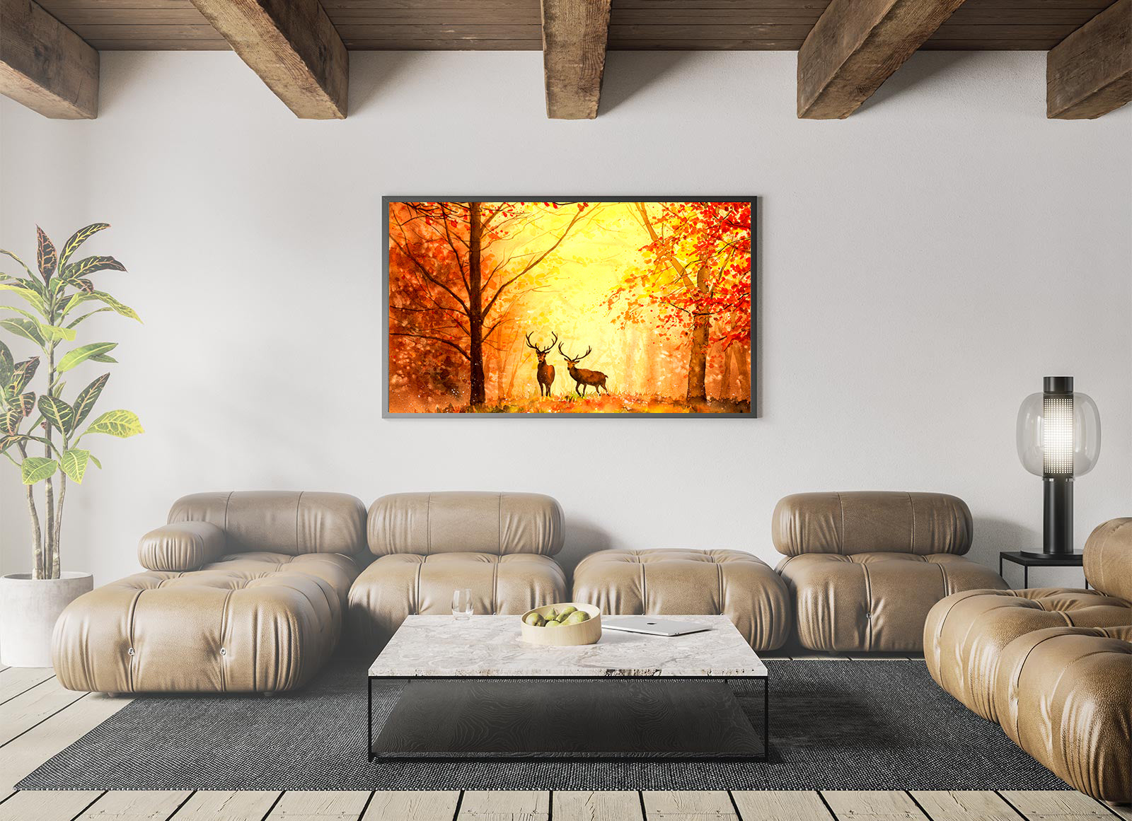 Peinture sur toile - Cerf dans la forêt la nuit