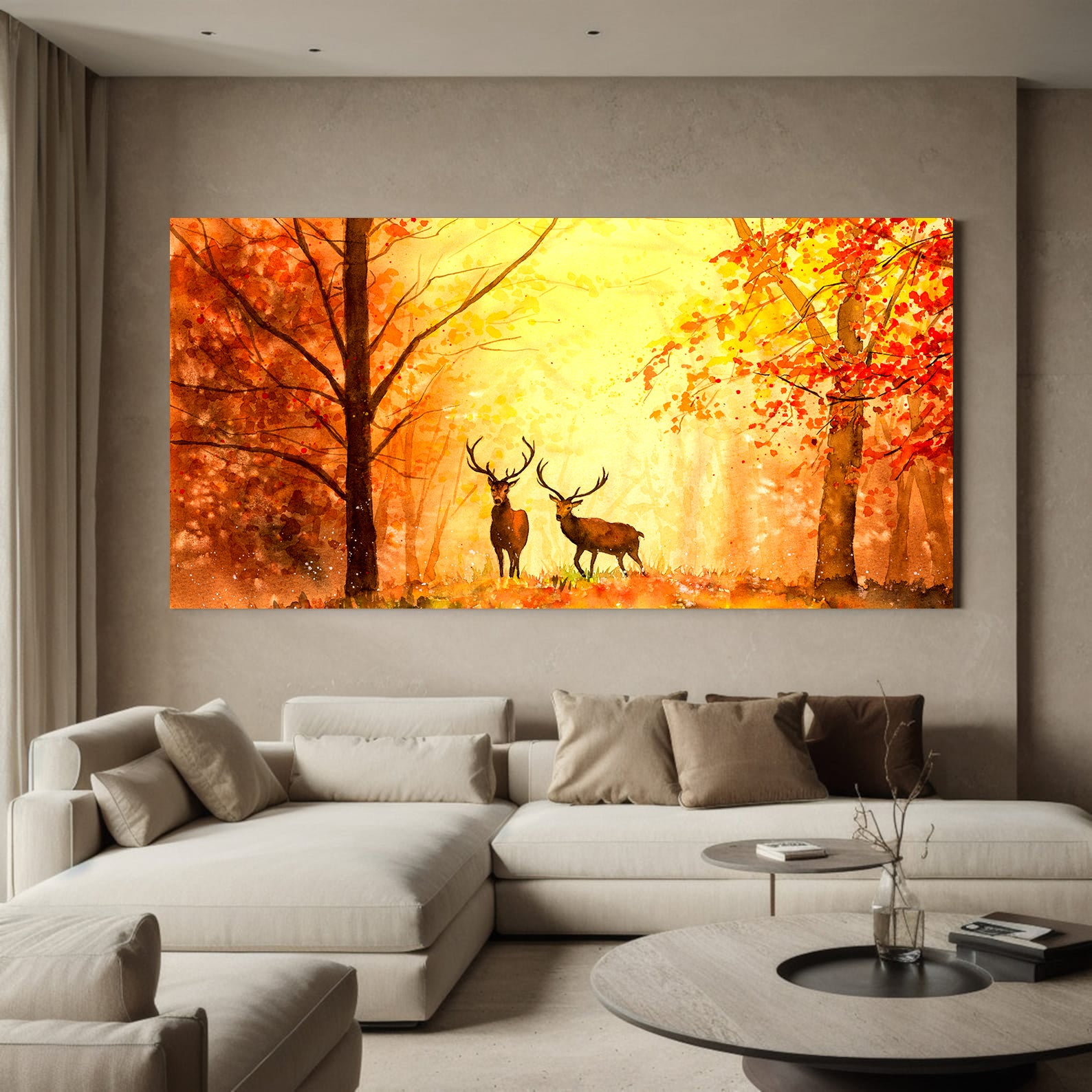 Peinture sur toile - Cerf dans la forêt la nuit