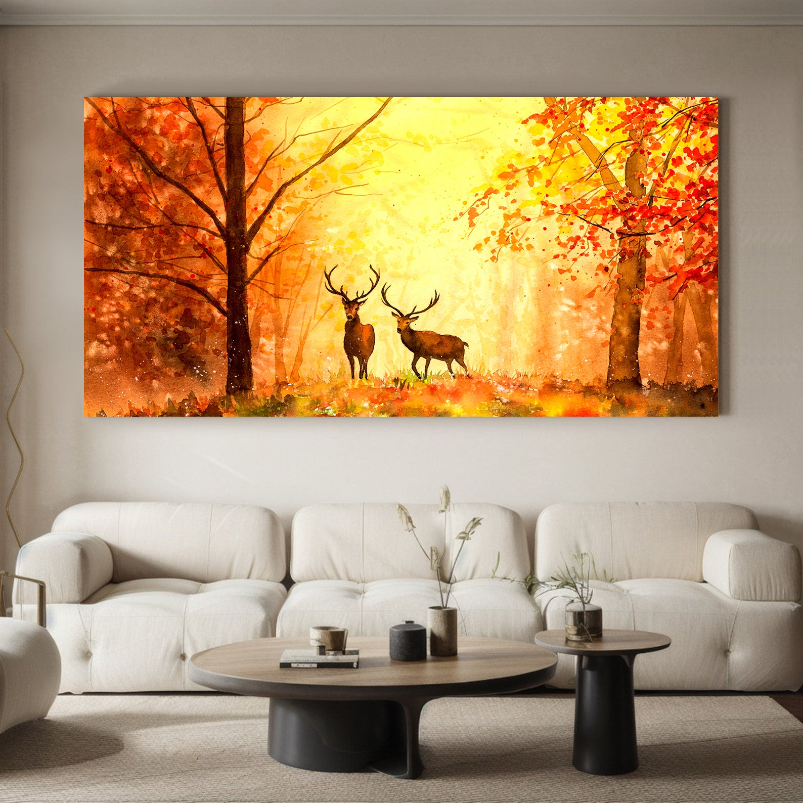 Peinture sur toile - Cerf dans la forêt la nuit