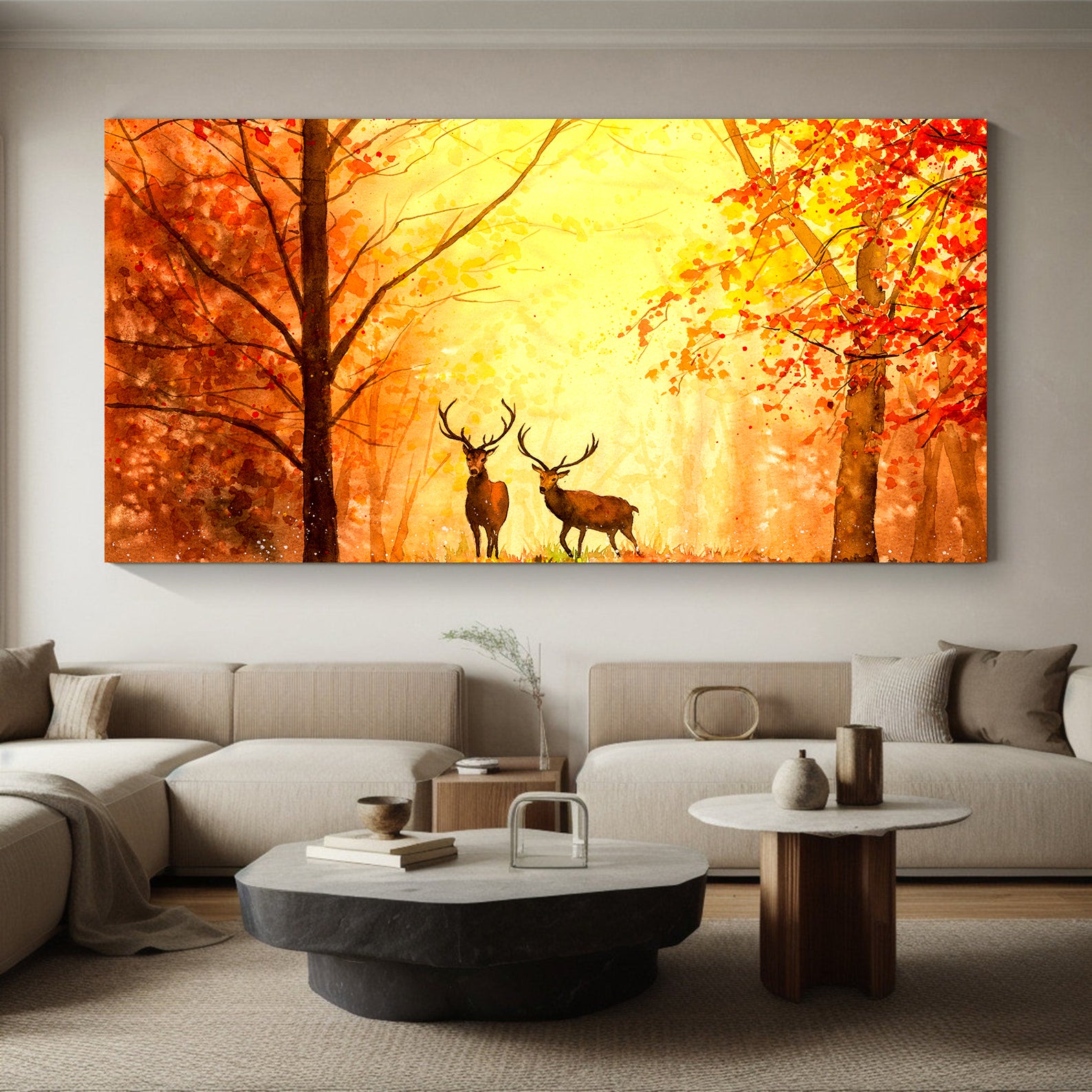 Peinture sur toile - Cerf dans la forêt la nuit