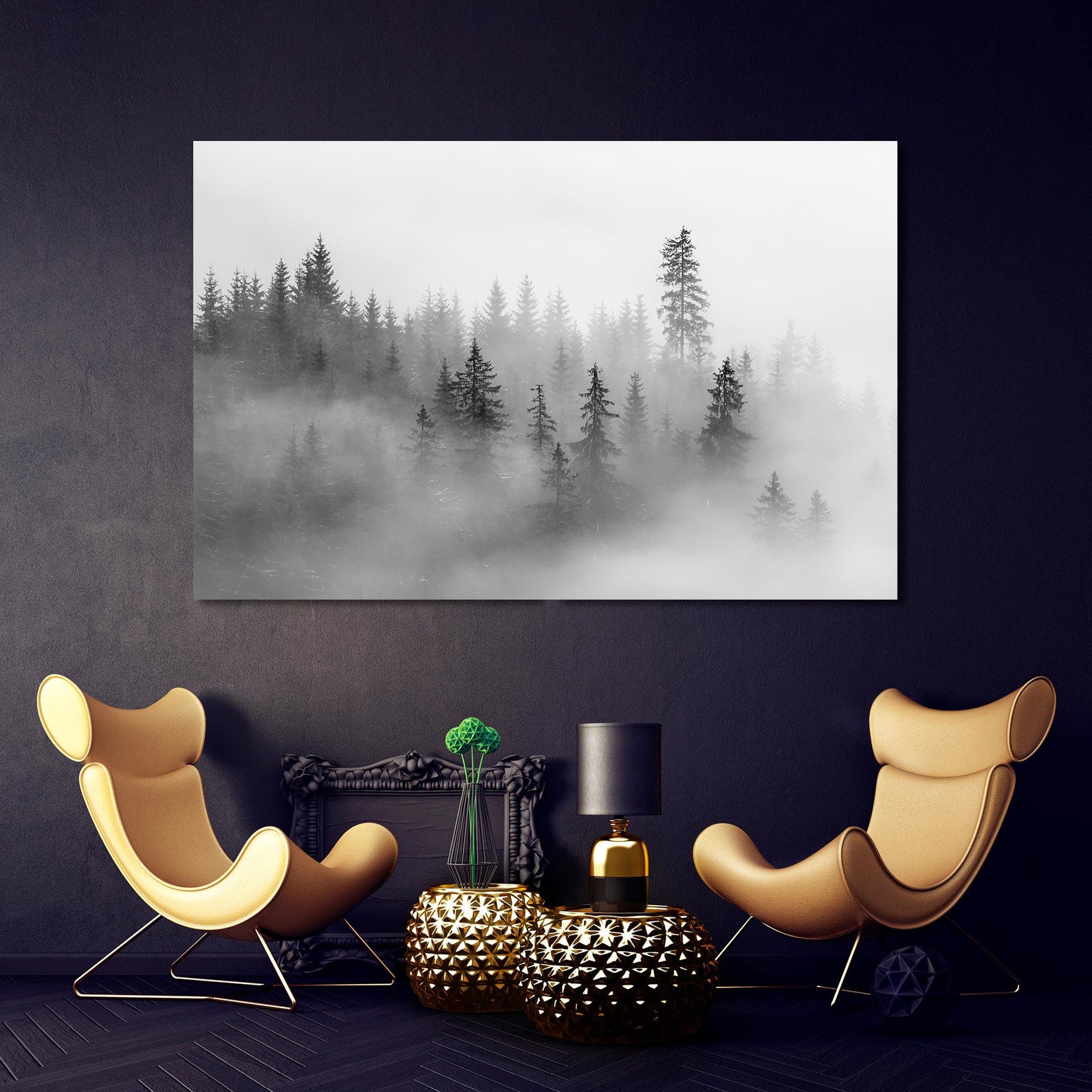 Peinture sur toile - Forêt dans la brume