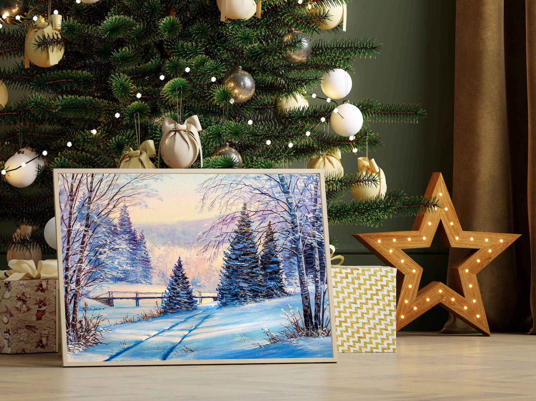 Peinture sur toile - Paysage forestier d'hiver