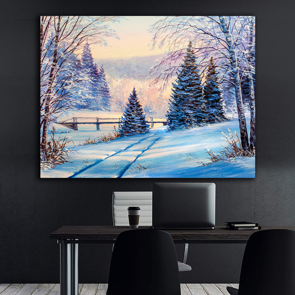 Peinture sur toile - Paysage forestier d'hiver