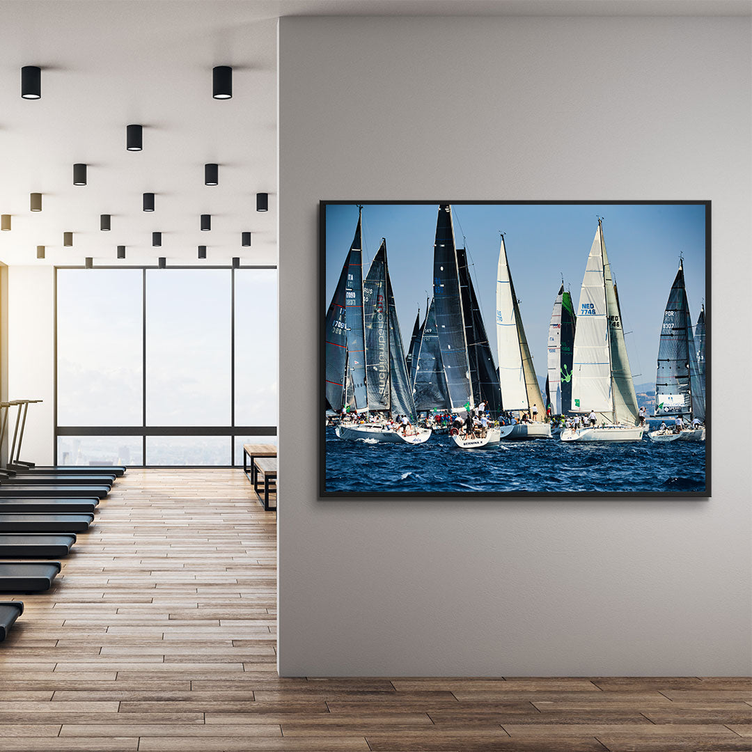 Peinture sur toile - Compétitions de sports nautiques avec bateaux