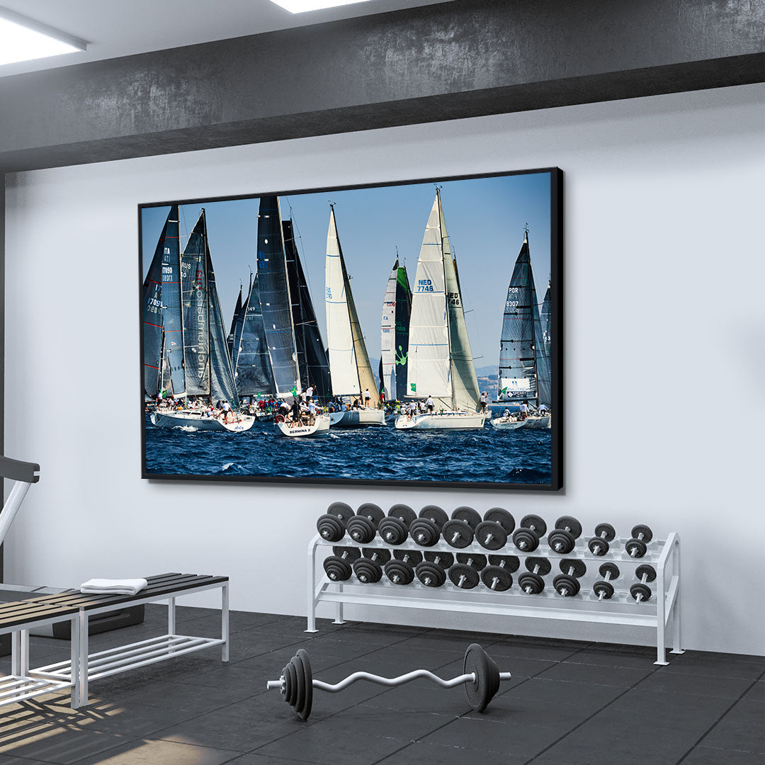 Peinture sur toile - Compétitions de sports nautiques avec bateaux