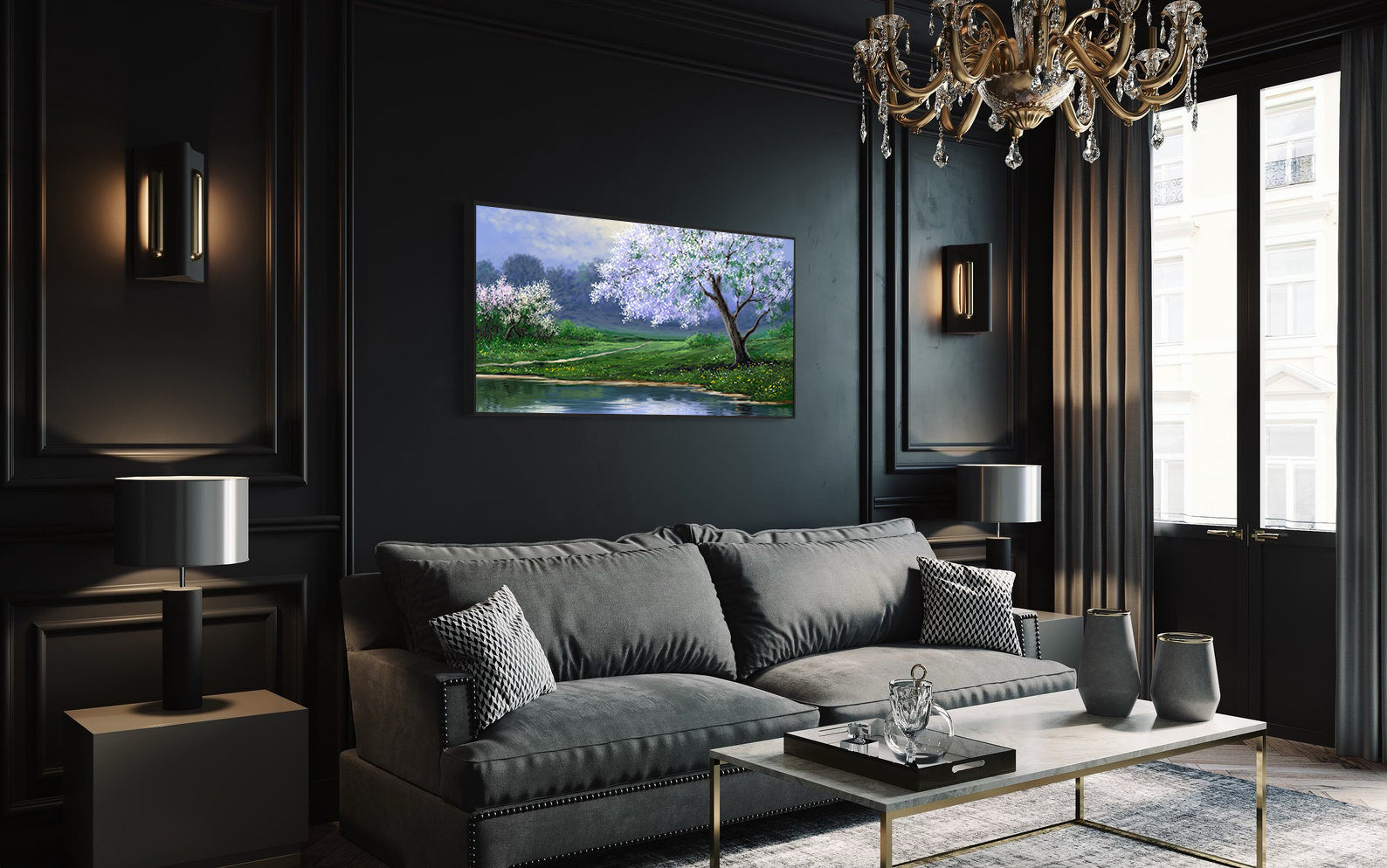 Tablou Canvas - Copac cu Flori Violete