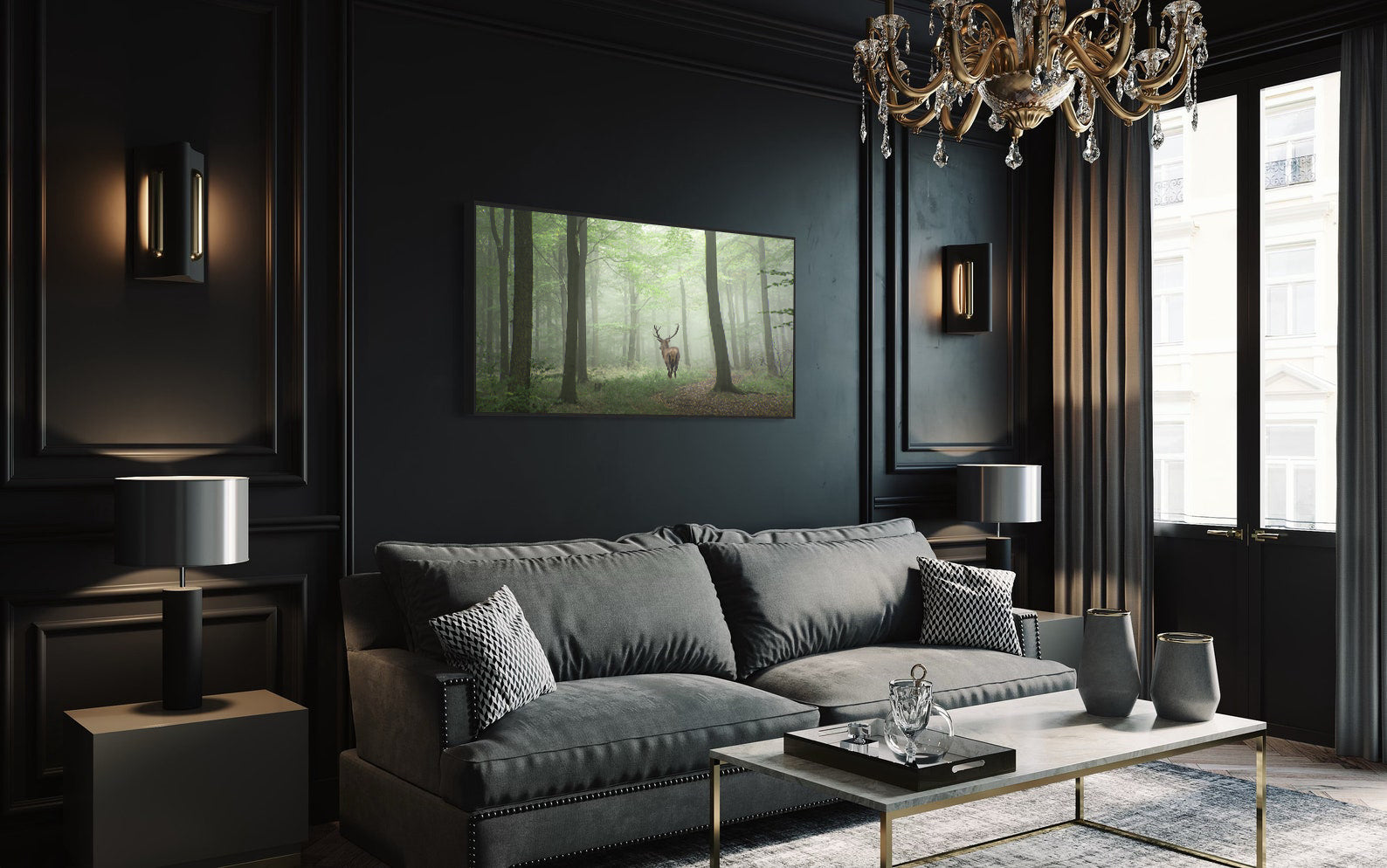 Leinwandbild - Hirsch im Wald