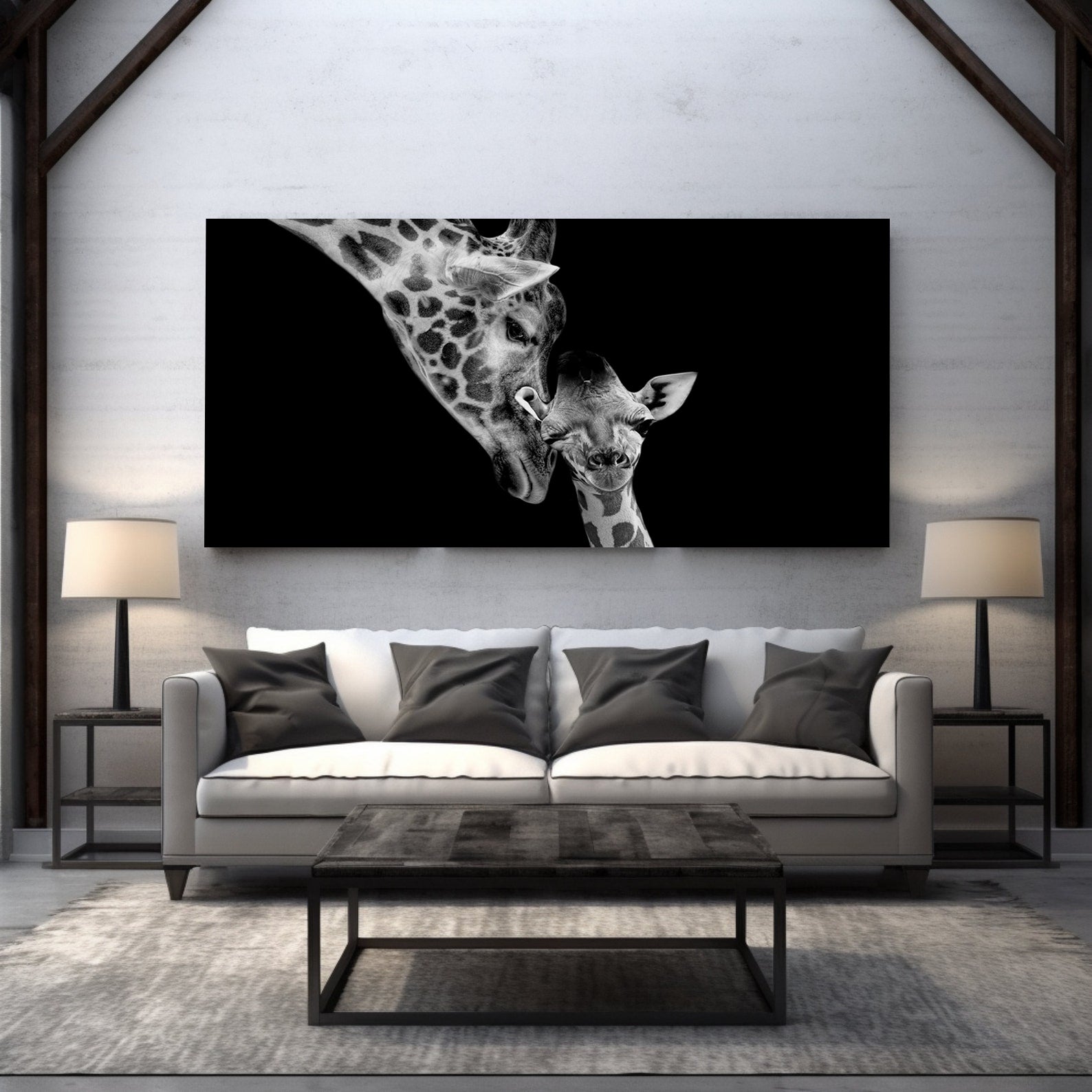 Peinture sur toile – Girafes en noir et blanc