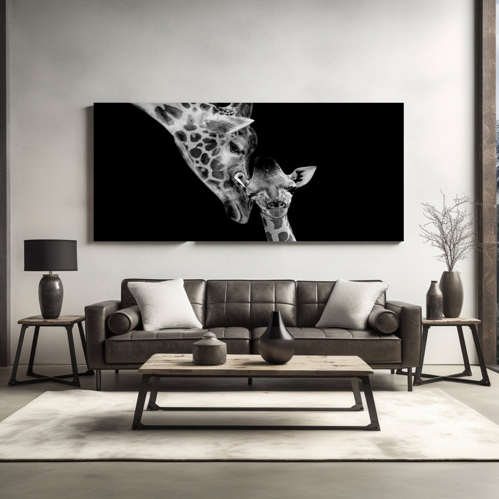Peinture sur toile – Girafes en noir et blanc