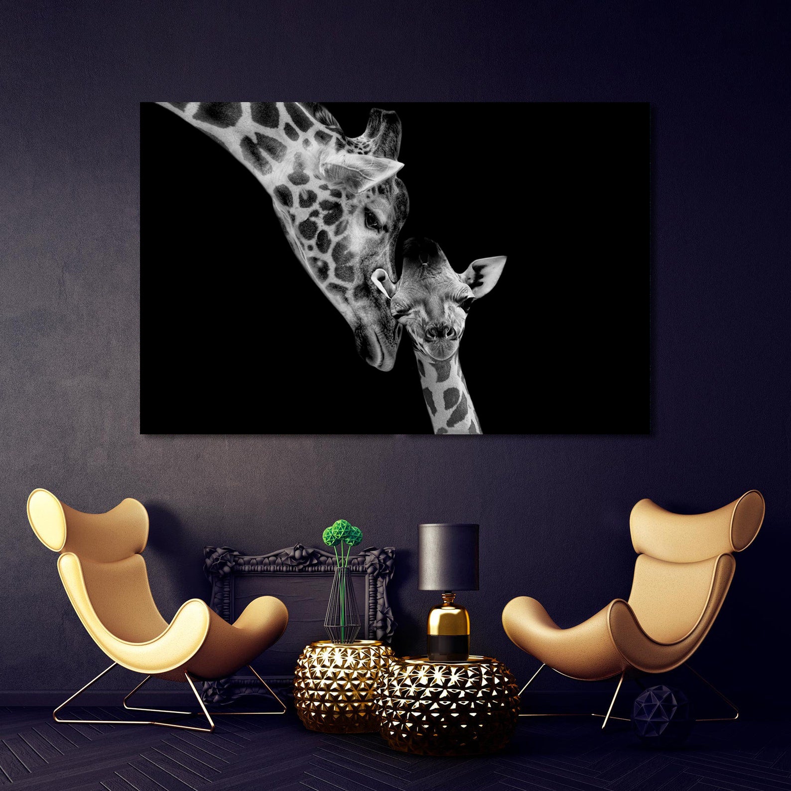 Leinwandgemälde - Schwarze und weiße Giraffen