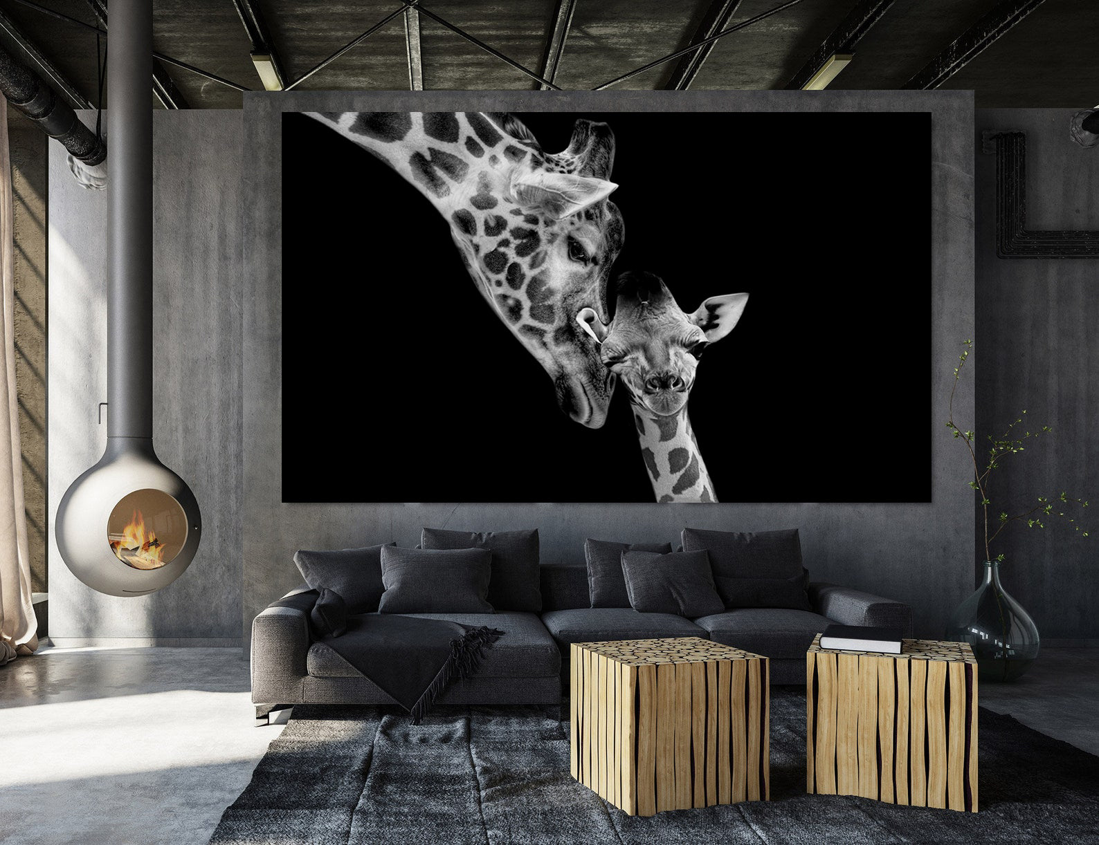 Peinture sur toile – Girafes en noir et blanc