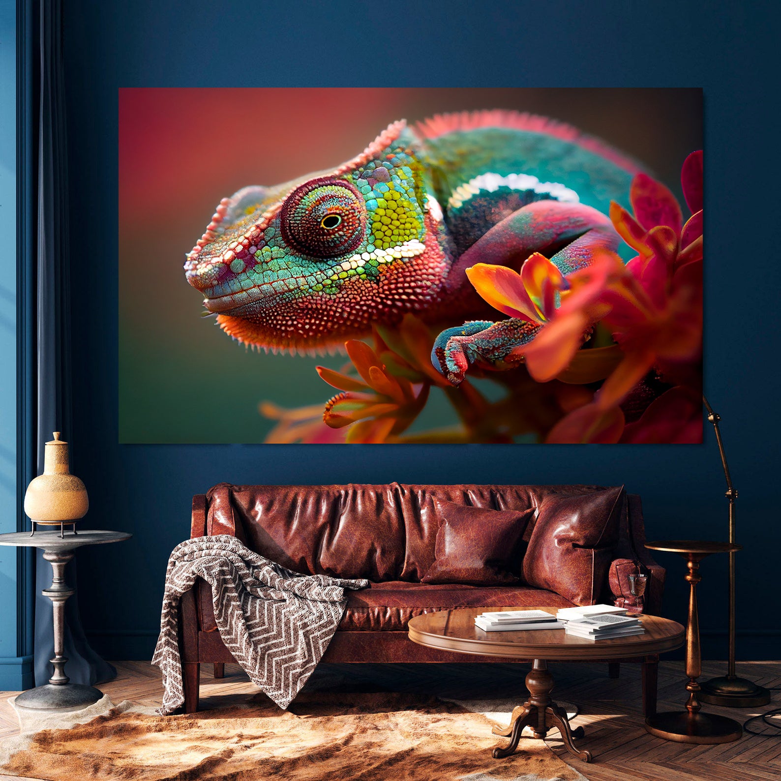 Peinture sur toile - Portrait de caméléon