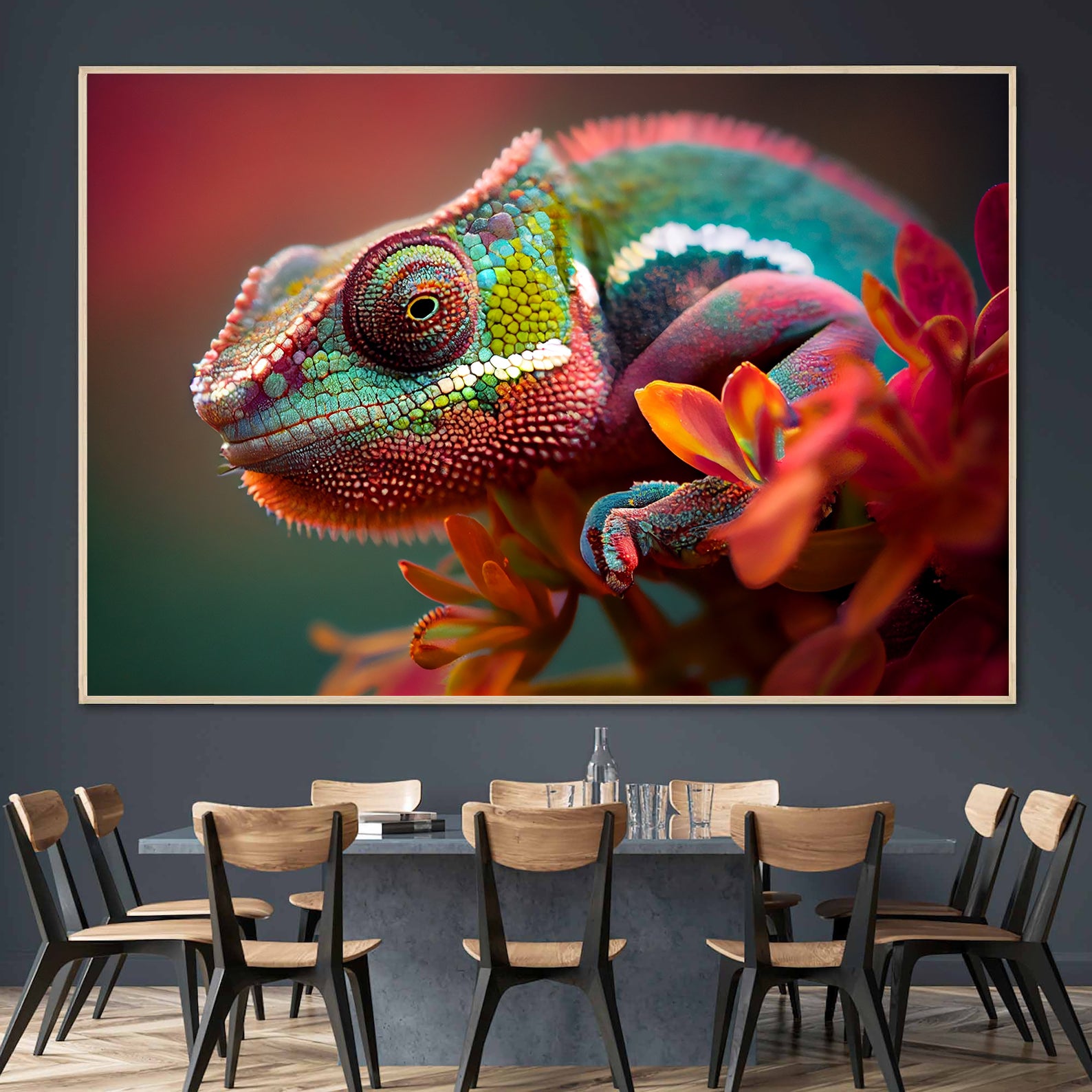 Peinture sur toile - Portrait de caméléon