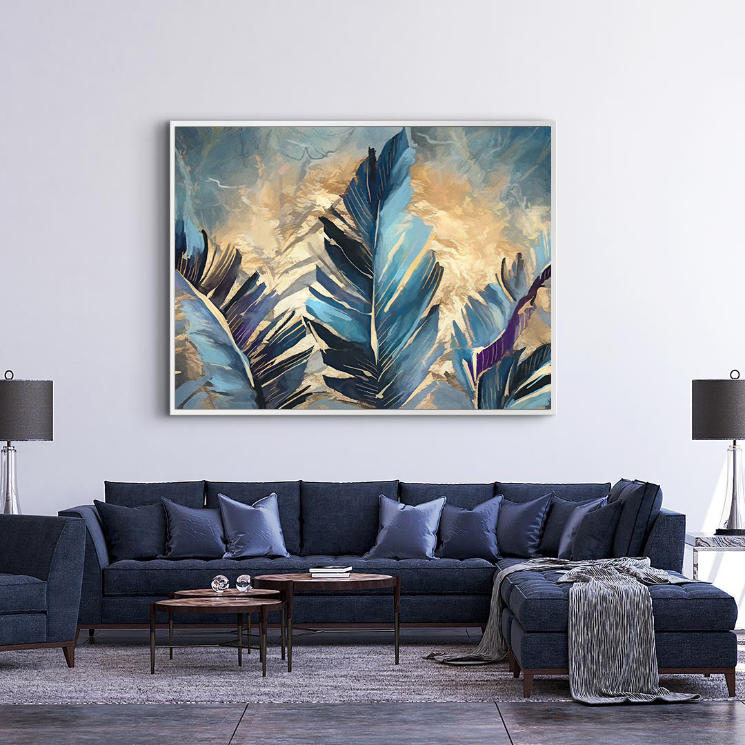 Leinwandgemälde - Goldene Berührung auf Federn