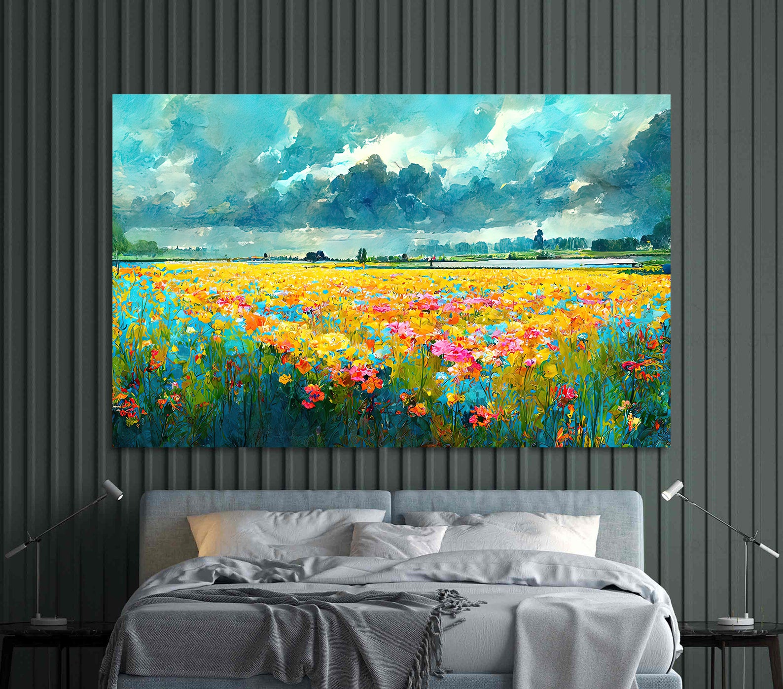 Leinwandbild - Feld mit Blumen