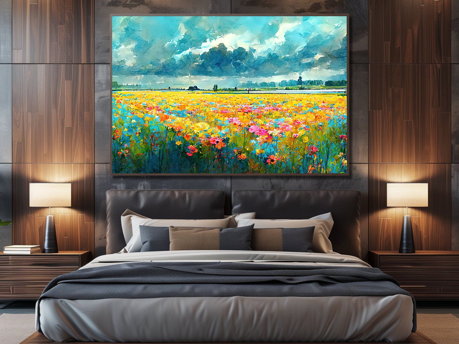 Peinture sur toile - Champ avec fleurs