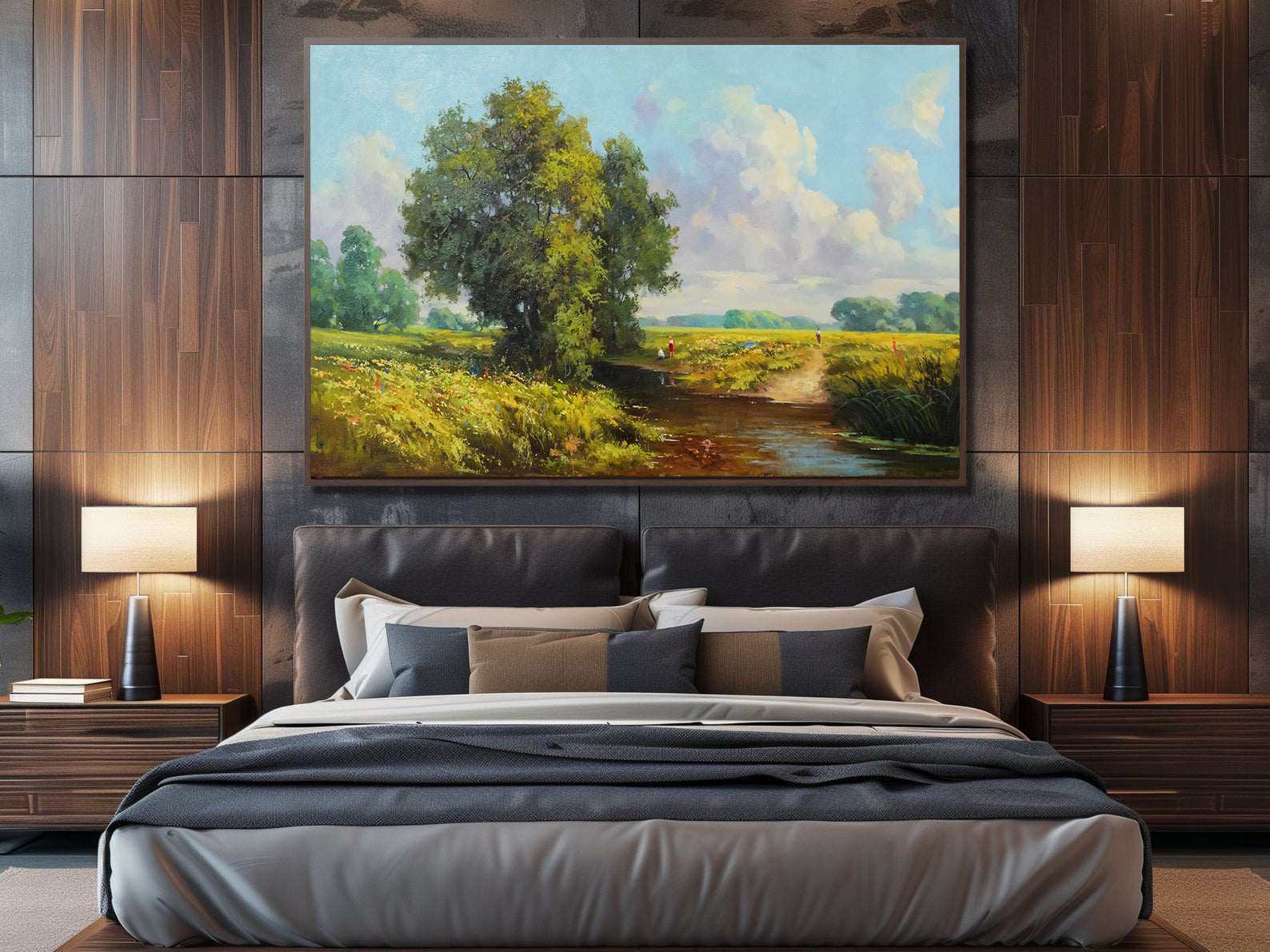 Peinture sur toile - Arbres au bord de la rivière