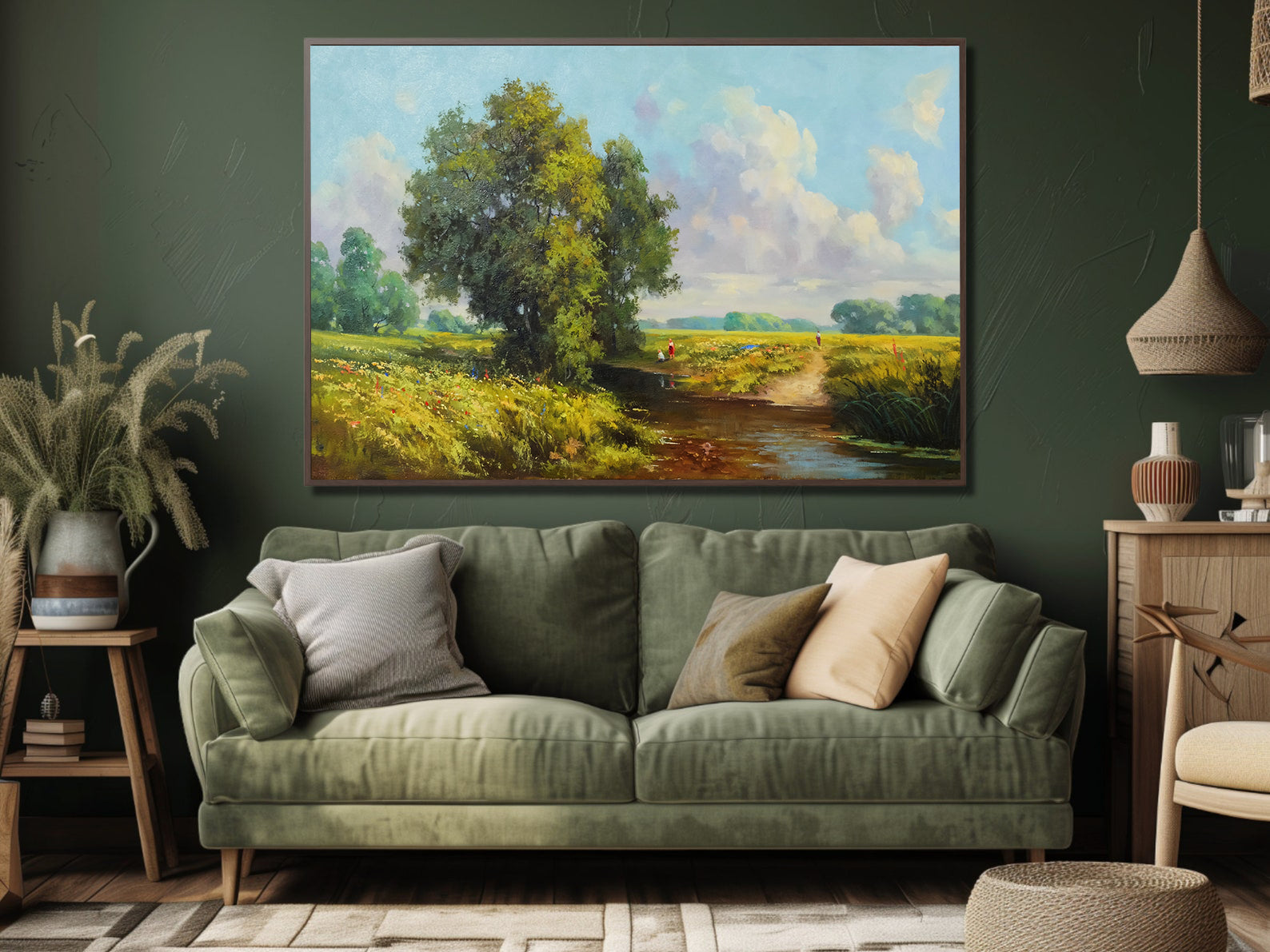 Peinture sur toile - Arbres au bord de la rivière